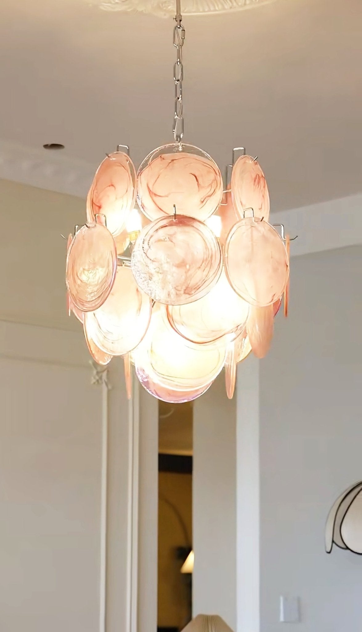 Aurora Chandelier Pink Murano Glass Disc Vintage Charm - Neutralighting