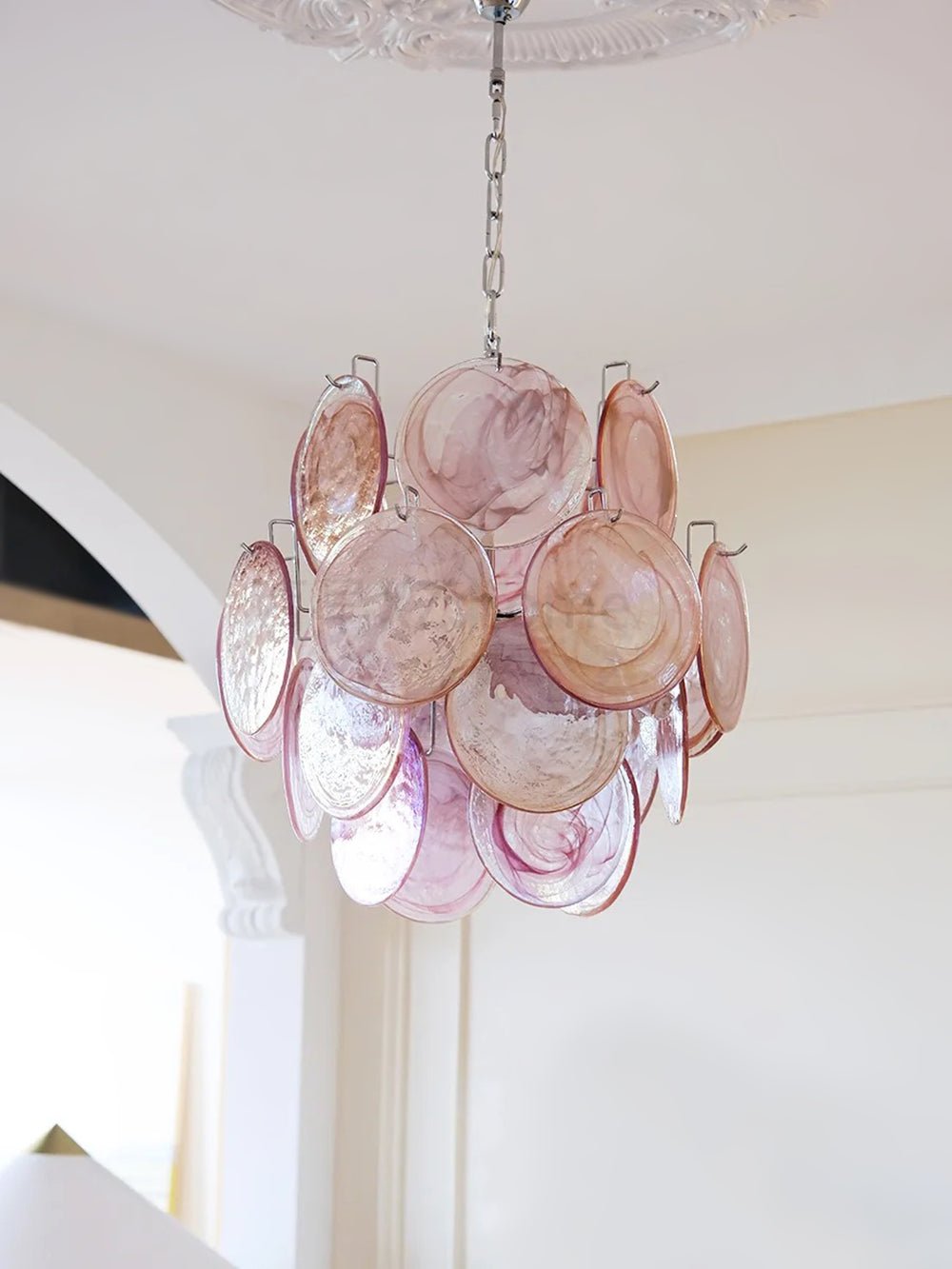 Aurora Chandelier Pink Murano Glass Disc Vintage Charm - Neutralighting