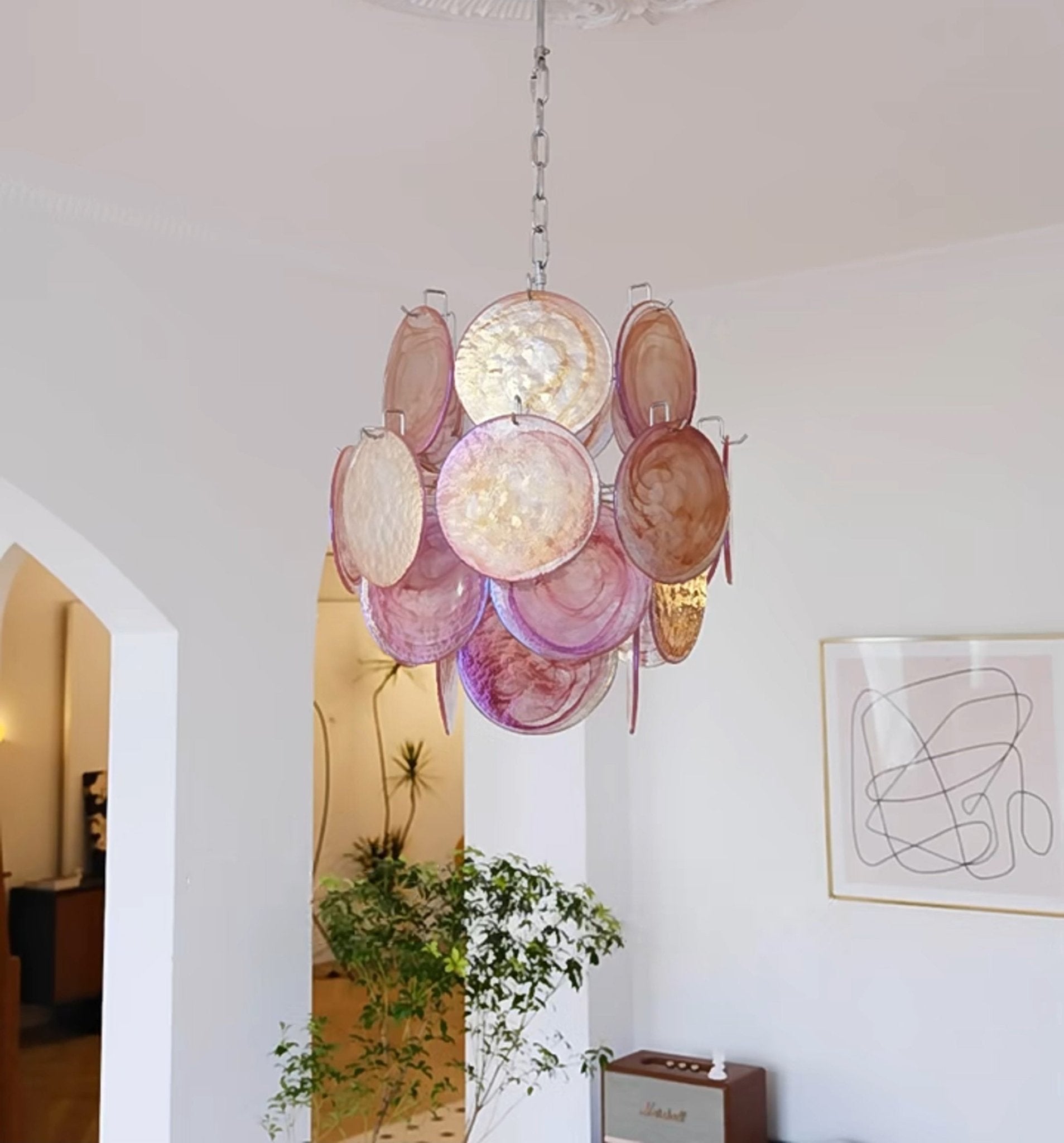 Aurora Chandelier Pink Murano Glass Disc Vintage Charm - Neutralighting