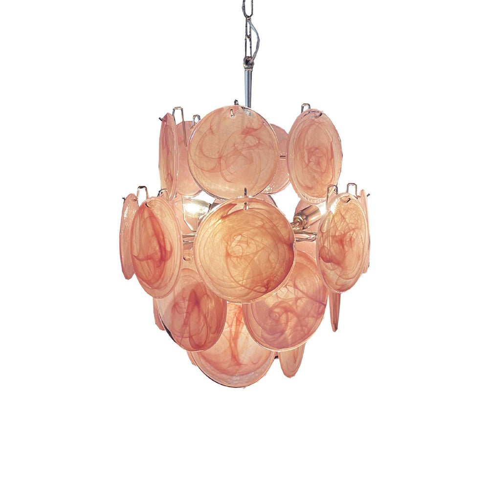 Aurora Chandelier Pink Murano Glass Disc Vintage Charm - Neutralighting