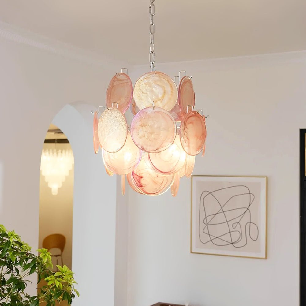 Aurora Chandelier Pink Murano Glass Disc Vintage Charm - Neutralighting