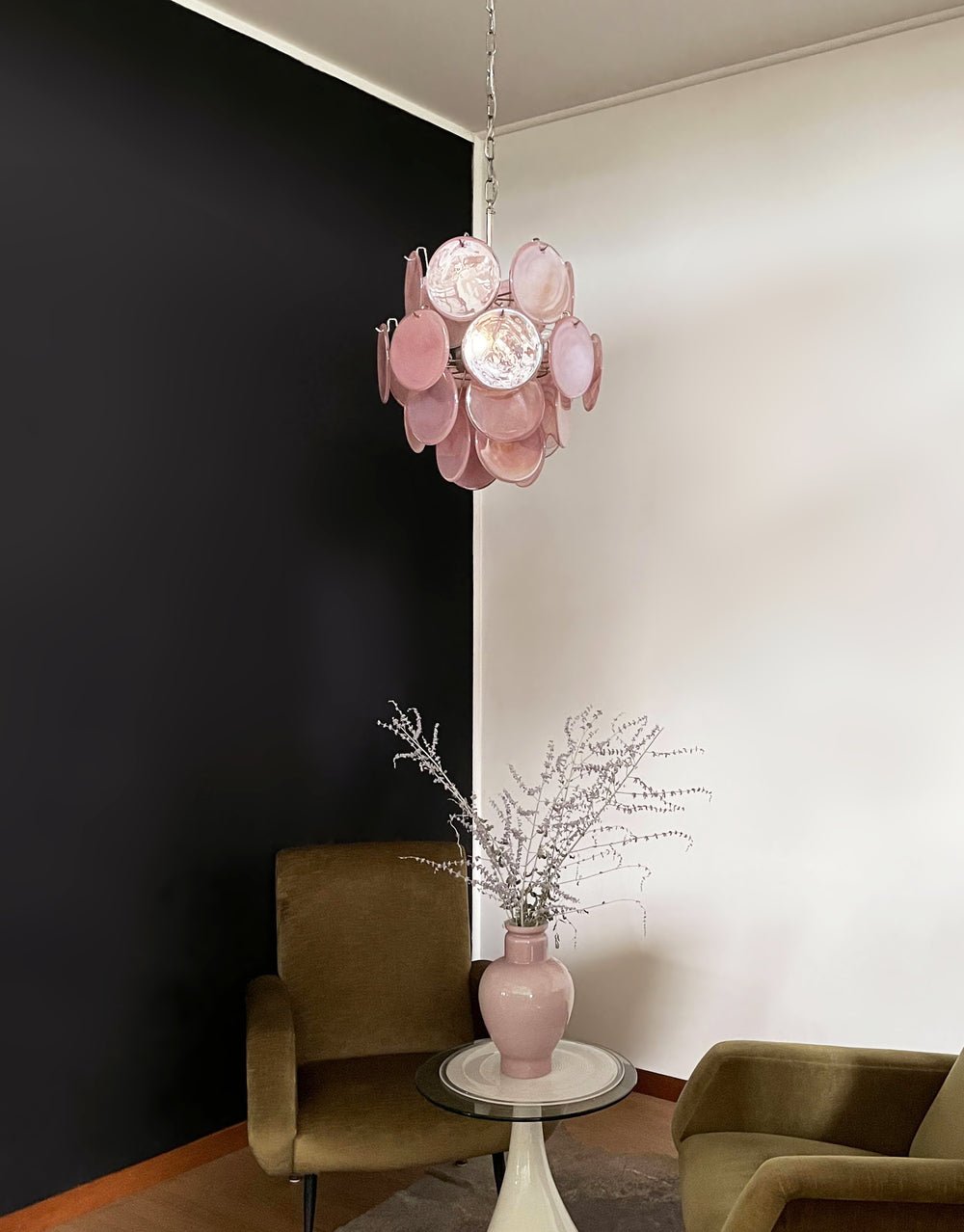 Aurora Chandelier Pink Murano Glass Disc Vintage Charm - Neutralighting