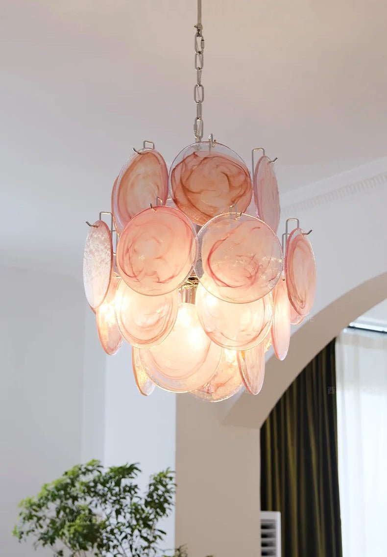 Aurora Chandelier Pink Murano Glass Disc Vintage Charm - Neutralighting
