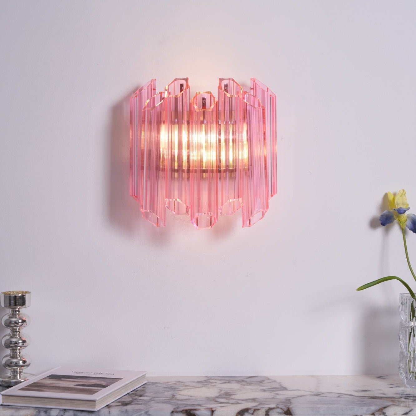Aurora Wall Lamp Pink Murano Glass Tube - Blowlighting