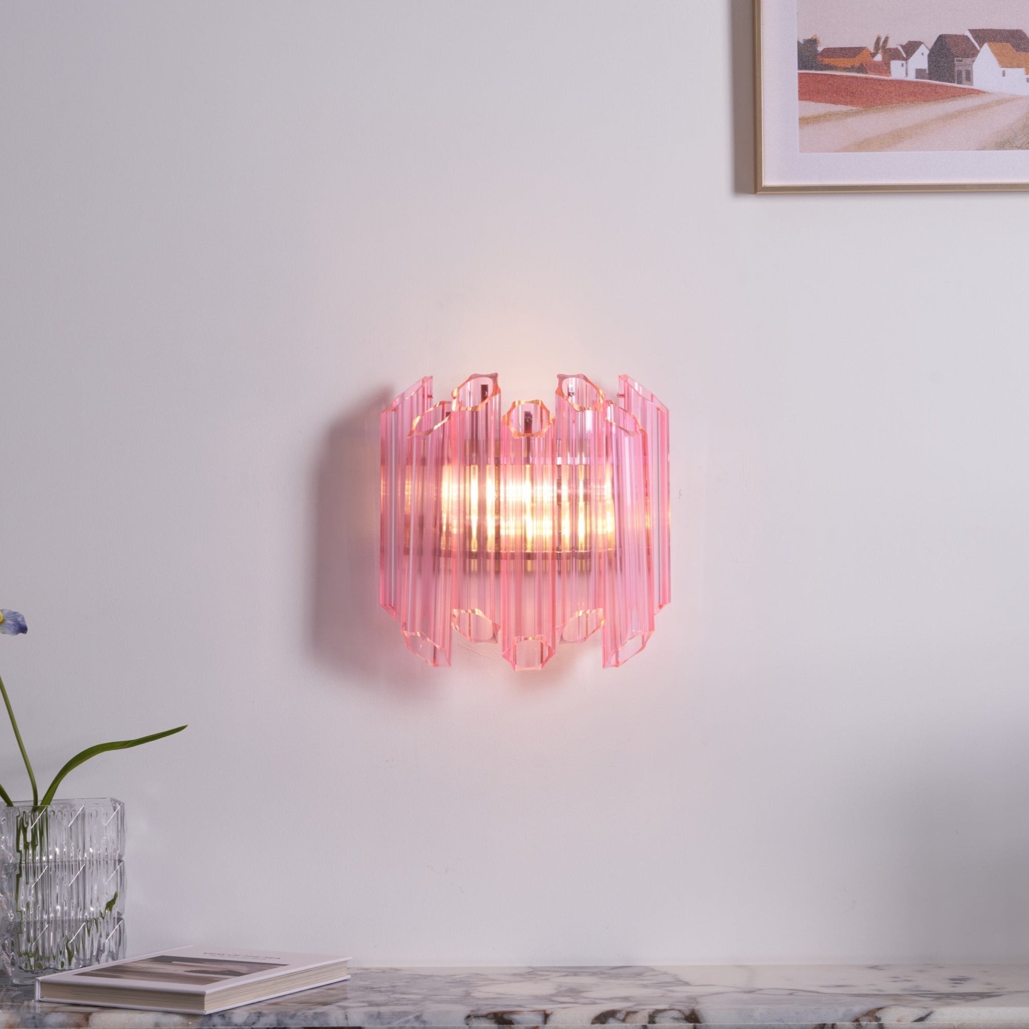 Aurora Wall Lamp Pink Murano Glass Tube - Blowlighting