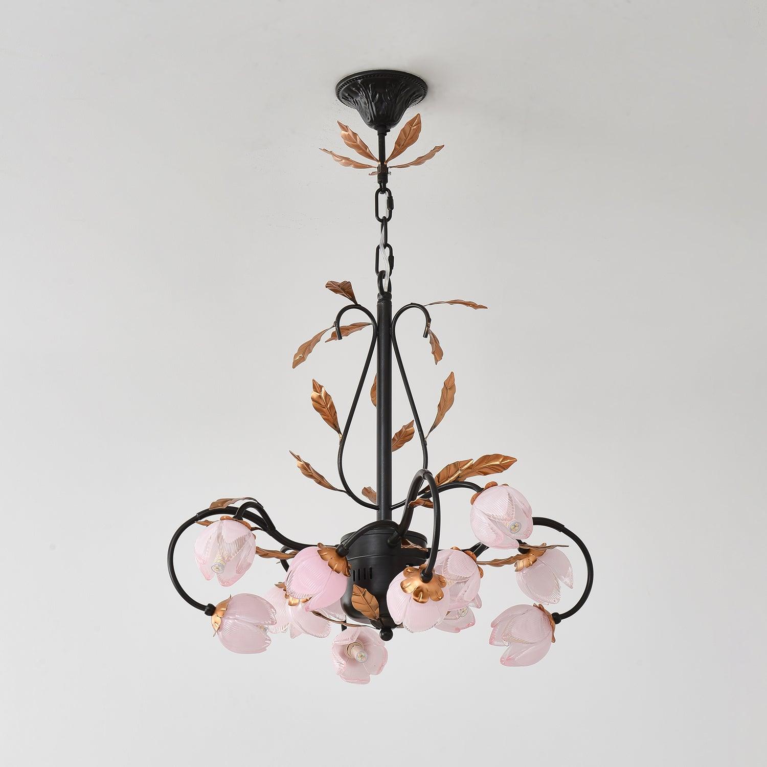 Avelora Vintage Industrieller Tulpen-Kronleuchter Pinkes Glas-Letslighting