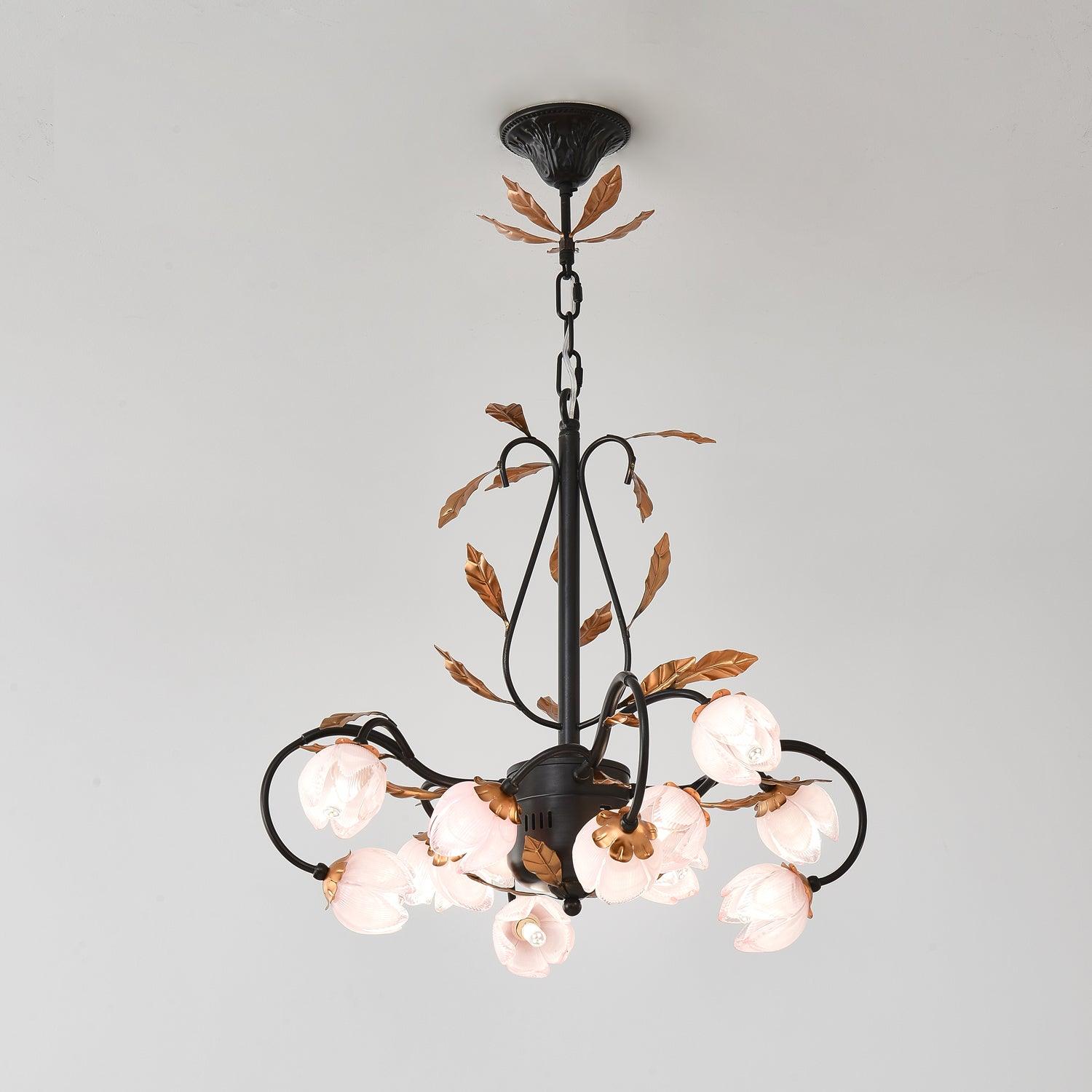 Avelora Vintage Industrieller Tulpen-Kronleuchter Pinkes Glas-Letslighting