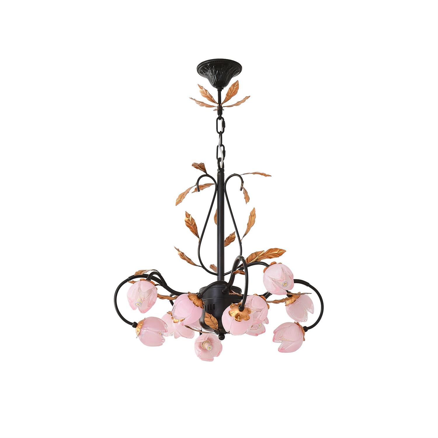 Avelora Vintage Industrieller Tulpen-Kronleuchter Pinkes Glas-Letslighting