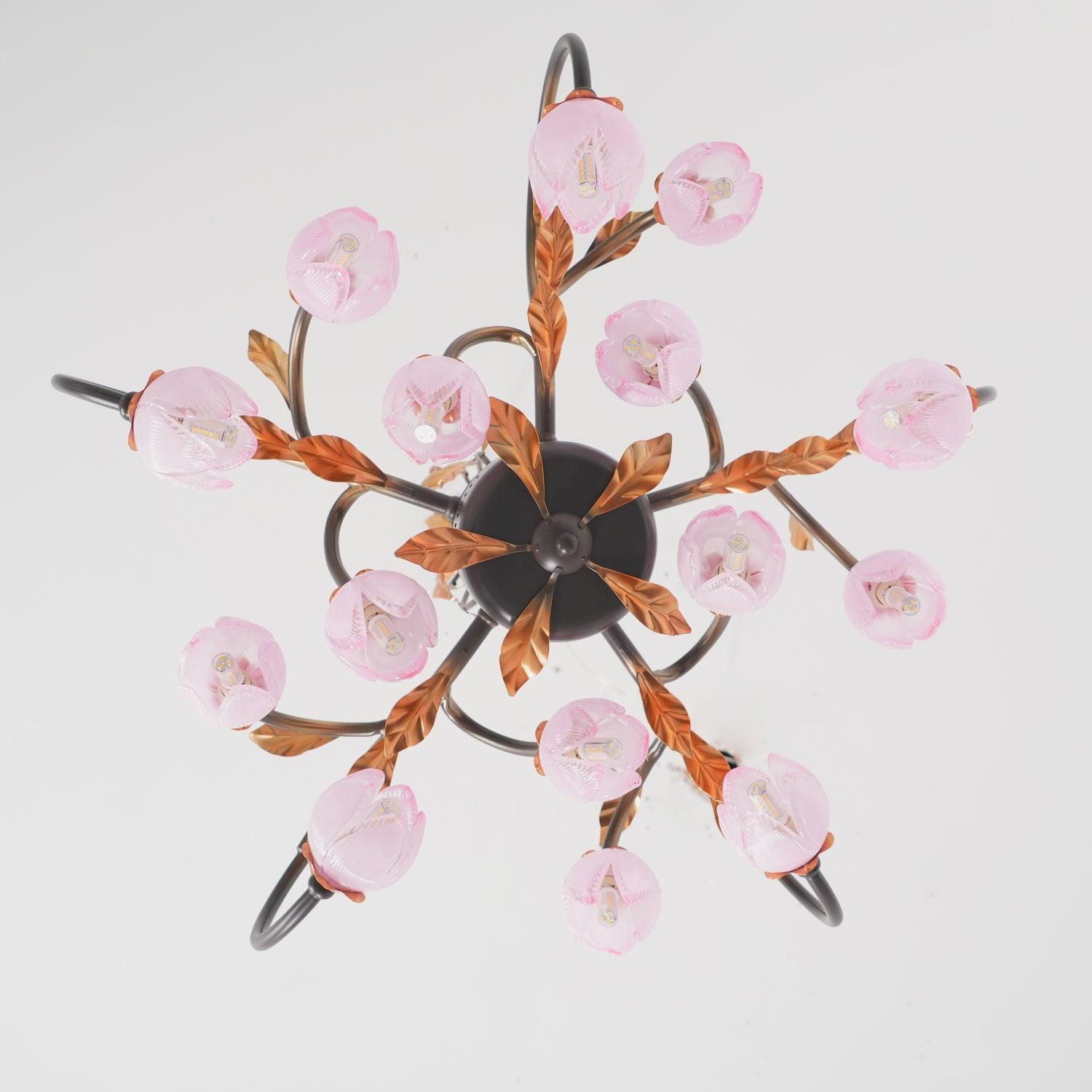 Avelora Vintage Industrieller Tulpen-Kronleuchter Pinkes Glas-Letslighting