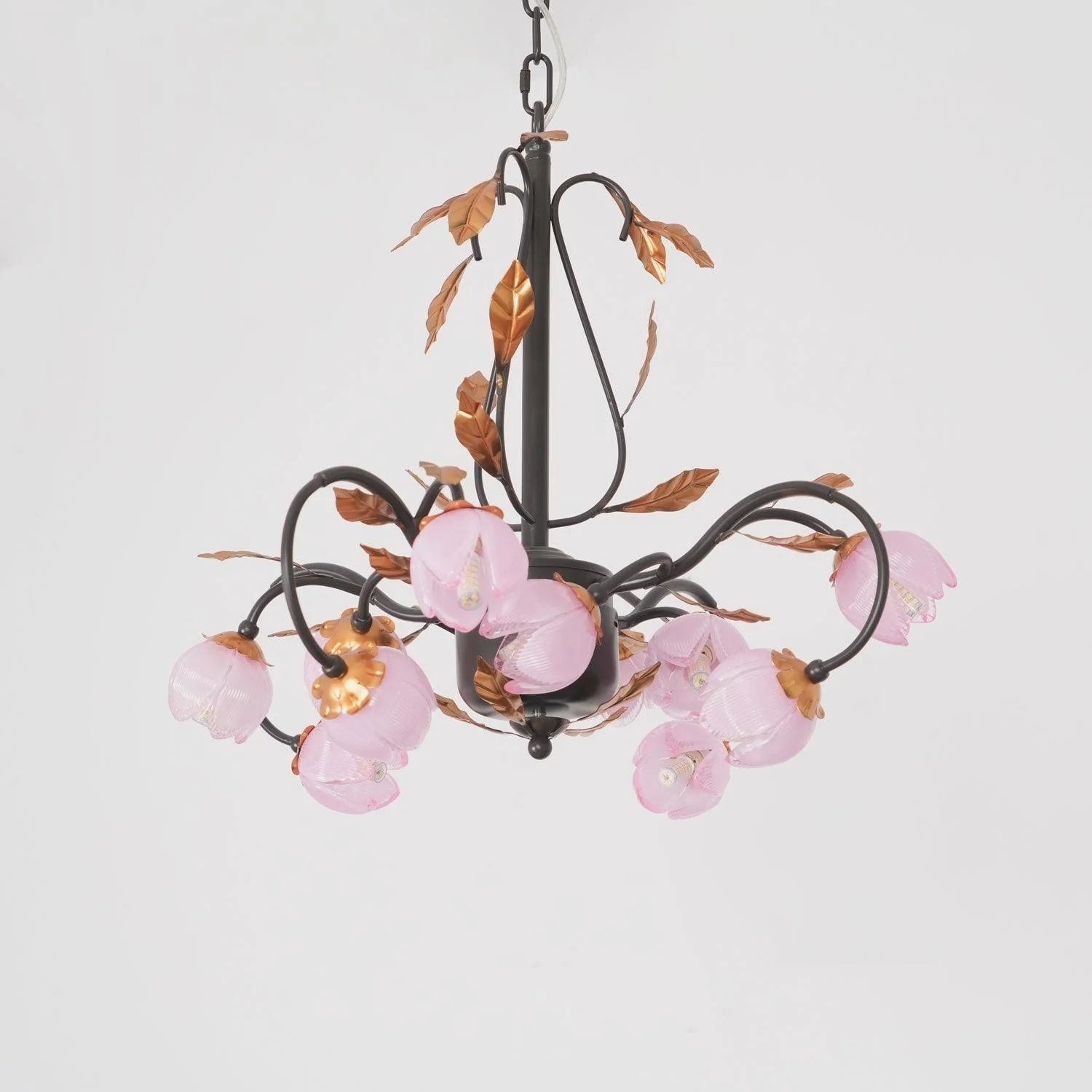 Avelora Vintage Industrieller Tulpen-Kronleuchter Pinkes Glas-Letslighting
