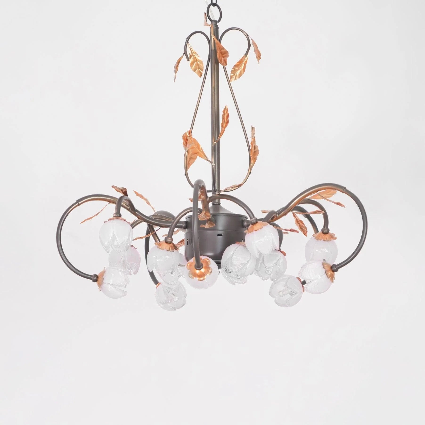 Avelora Vintage Industrieller Tulpen-Kronleuchter Pinkes Glas-Letslighting