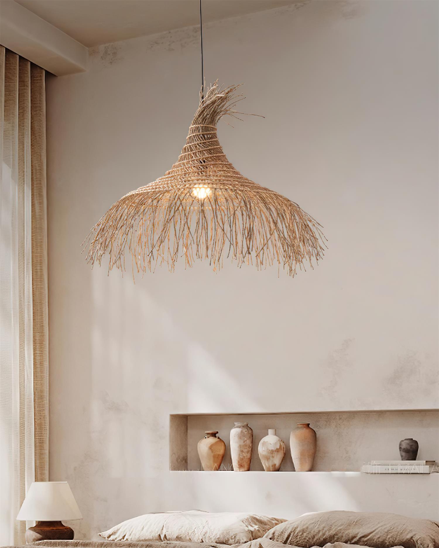 Pendelleuchte Rattan Schirm Metallrahmen Bohemian Natur-Letslighting