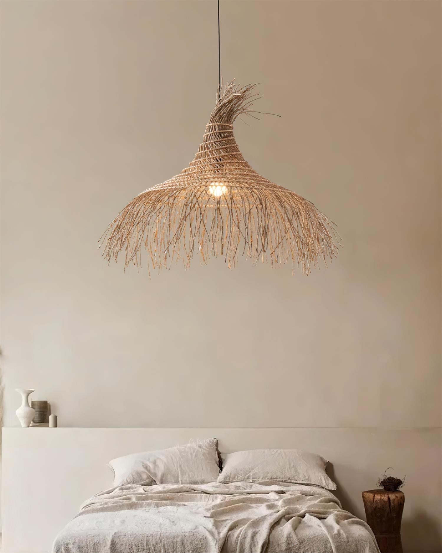 Pendelleuchte Rattan Schirm Metallrahmen Bohemian Natur-Letslighting