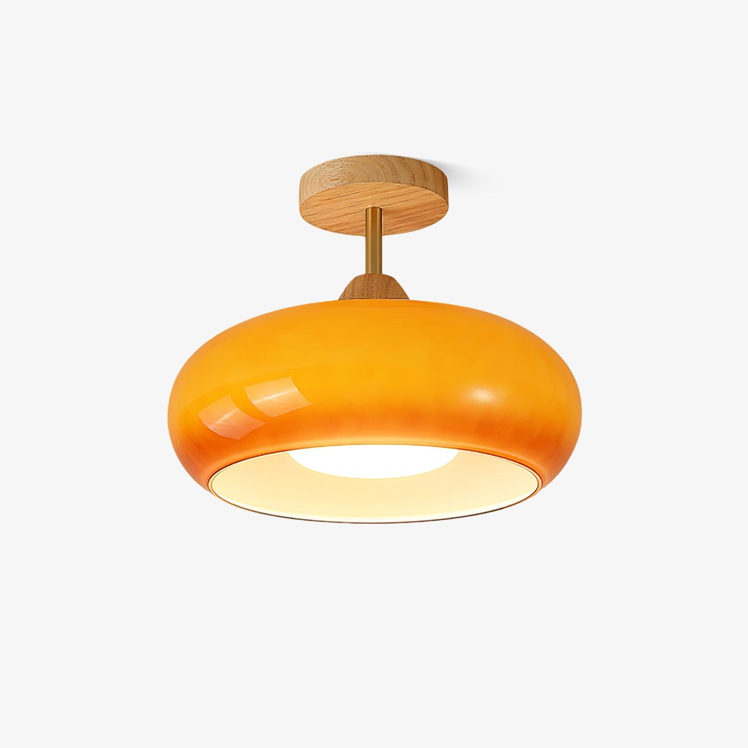 Charlotte Aufbau-Deckenleuchte aus Glas, Holz, Orange & Weiß