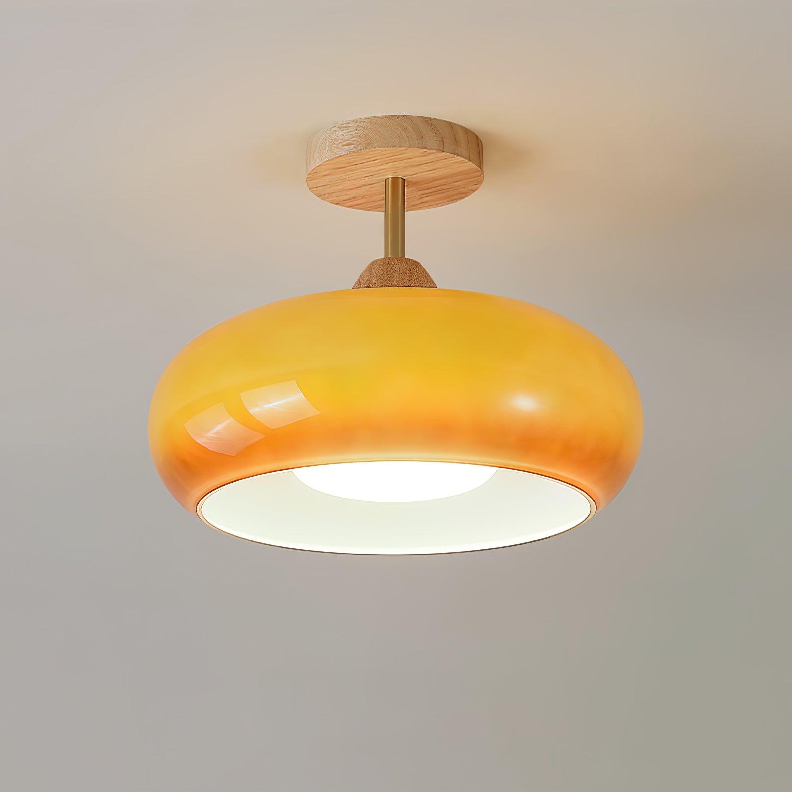 Charlotte Aufbau-Deckenleuchte aus Glas, Holz, Orange & Weiß