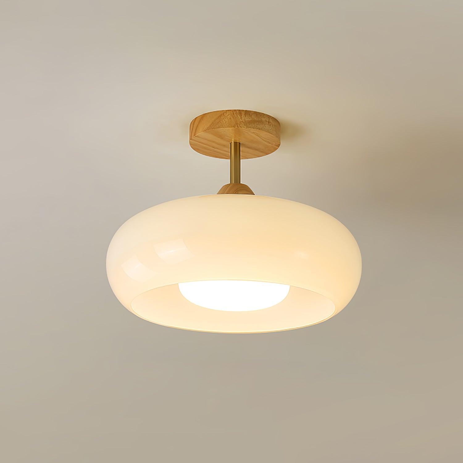 Charlotte Aufbau-Deckenleuchte aus Glas, Holz, Orange & Weiß
