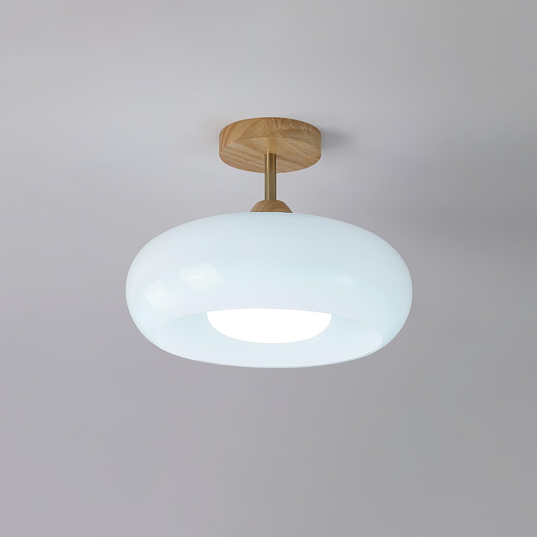 Charlotte Aufbau-Deckenleuchte aus Glas, Holz, Orange & Weiß