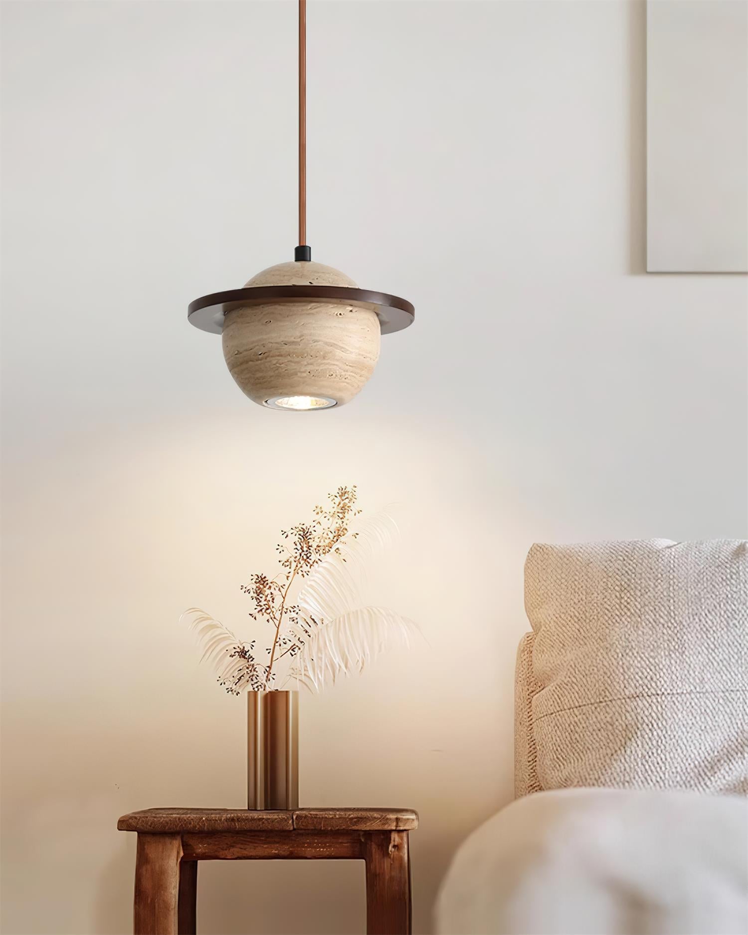 Pendant Light Travertine Planet Walnut Wood Ambient Minimalist - Letslighting