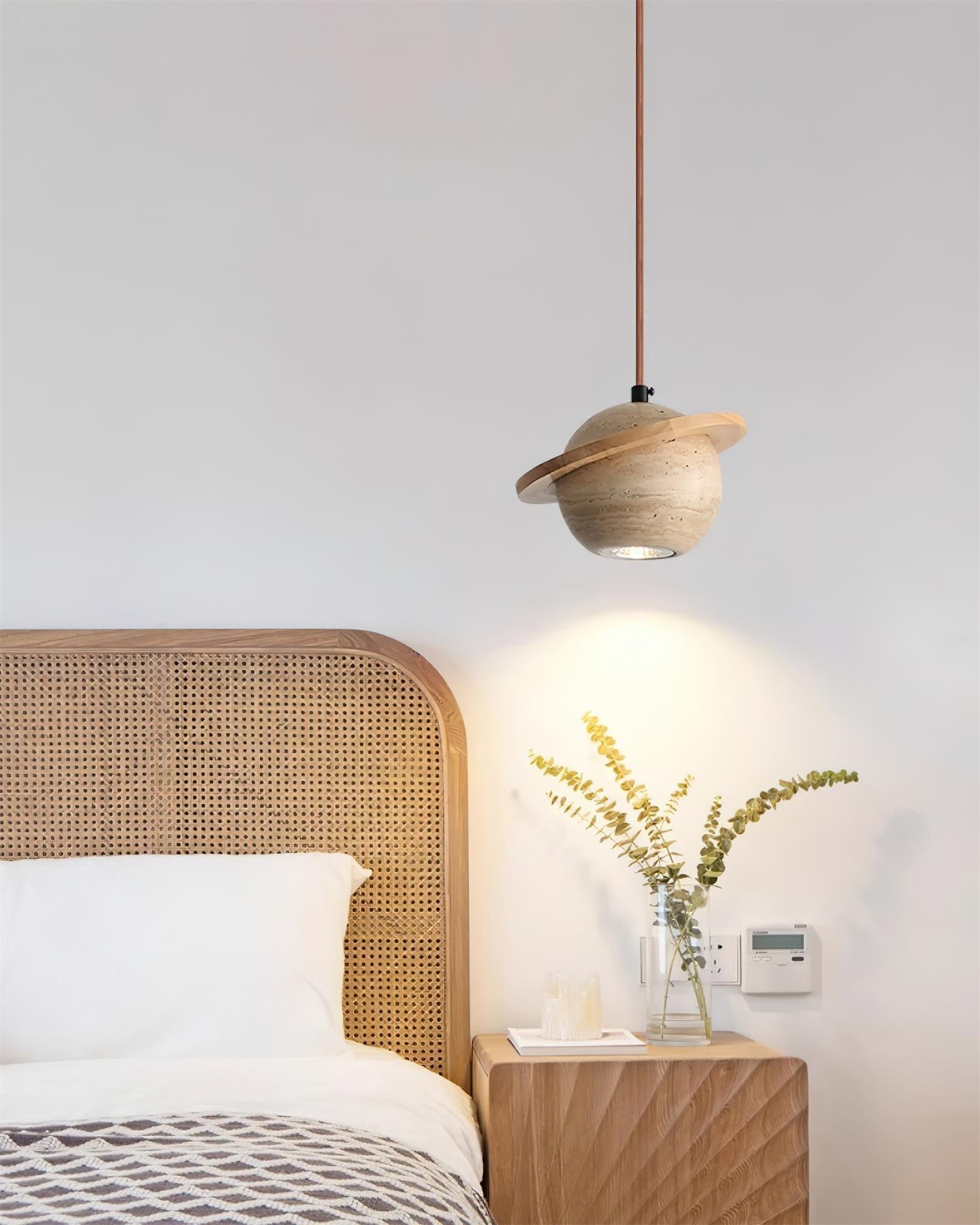 Pendant Light Travertine Planet Walnut Wood Ambient Minimalist - Letslighting