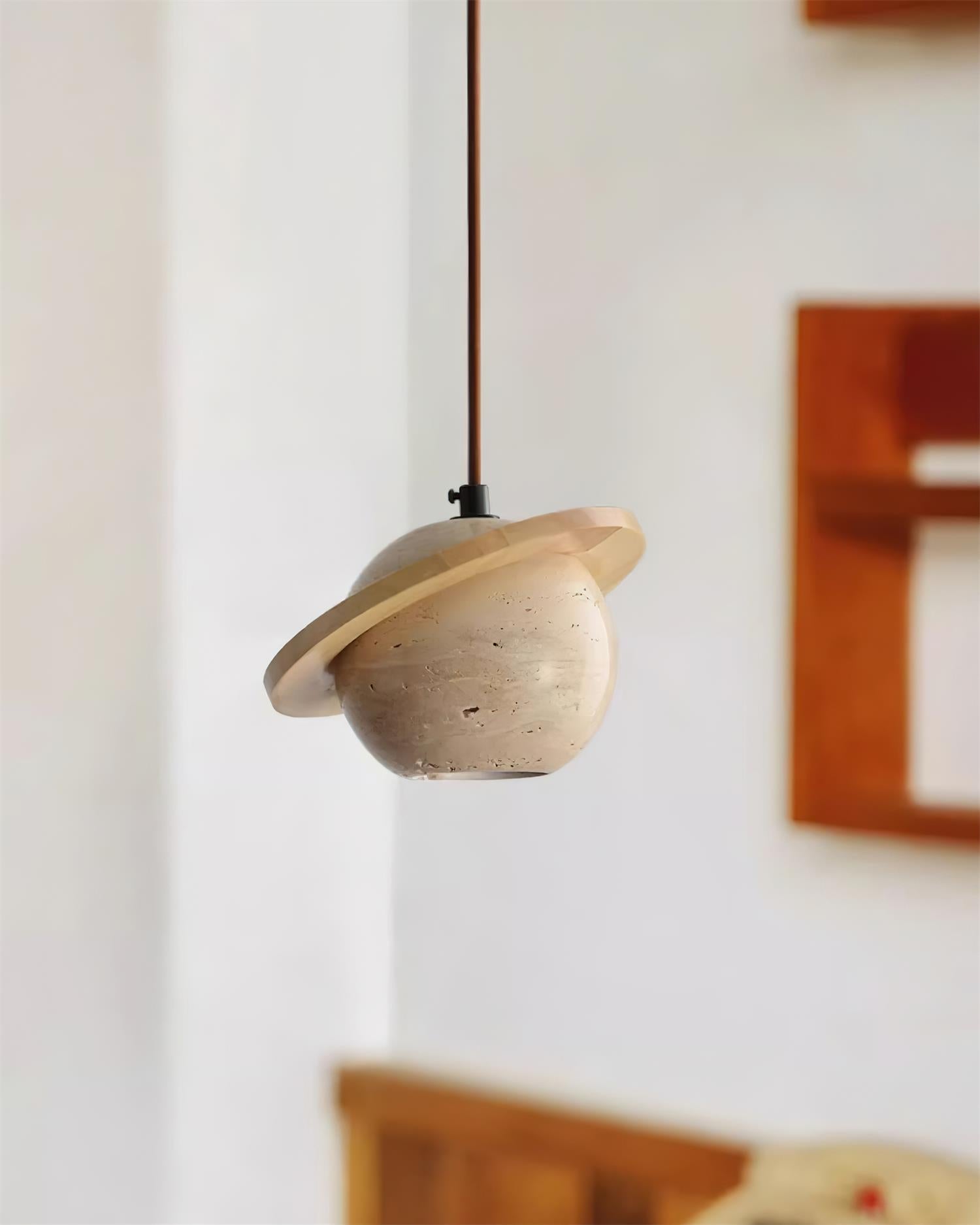 Pendant Light Travertine Planet Walnut Wood Ambient Minimalist - Letslighting