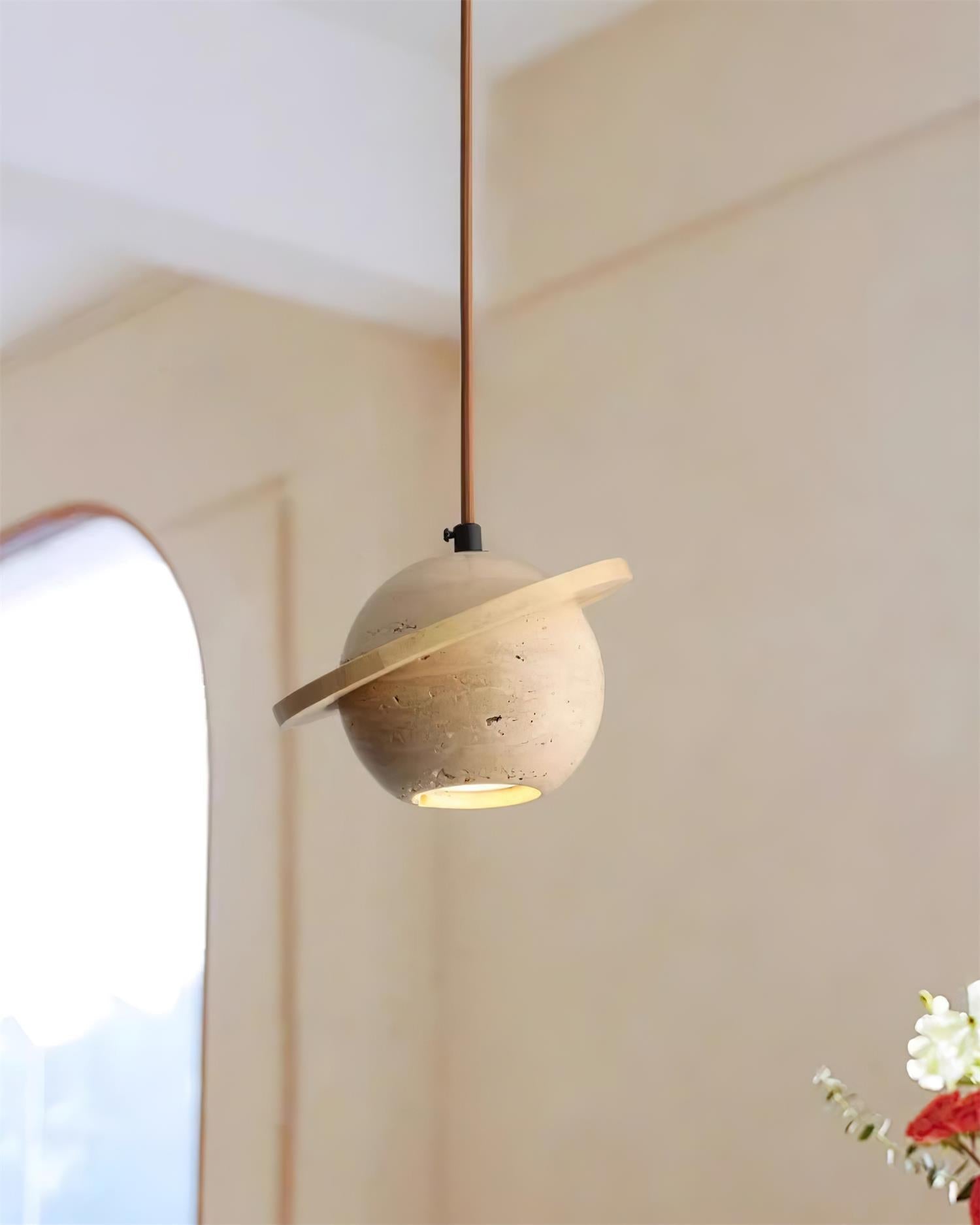 Pendant Light Travertine Planet Walnut Wood Ambient Minimalist - Letslighting