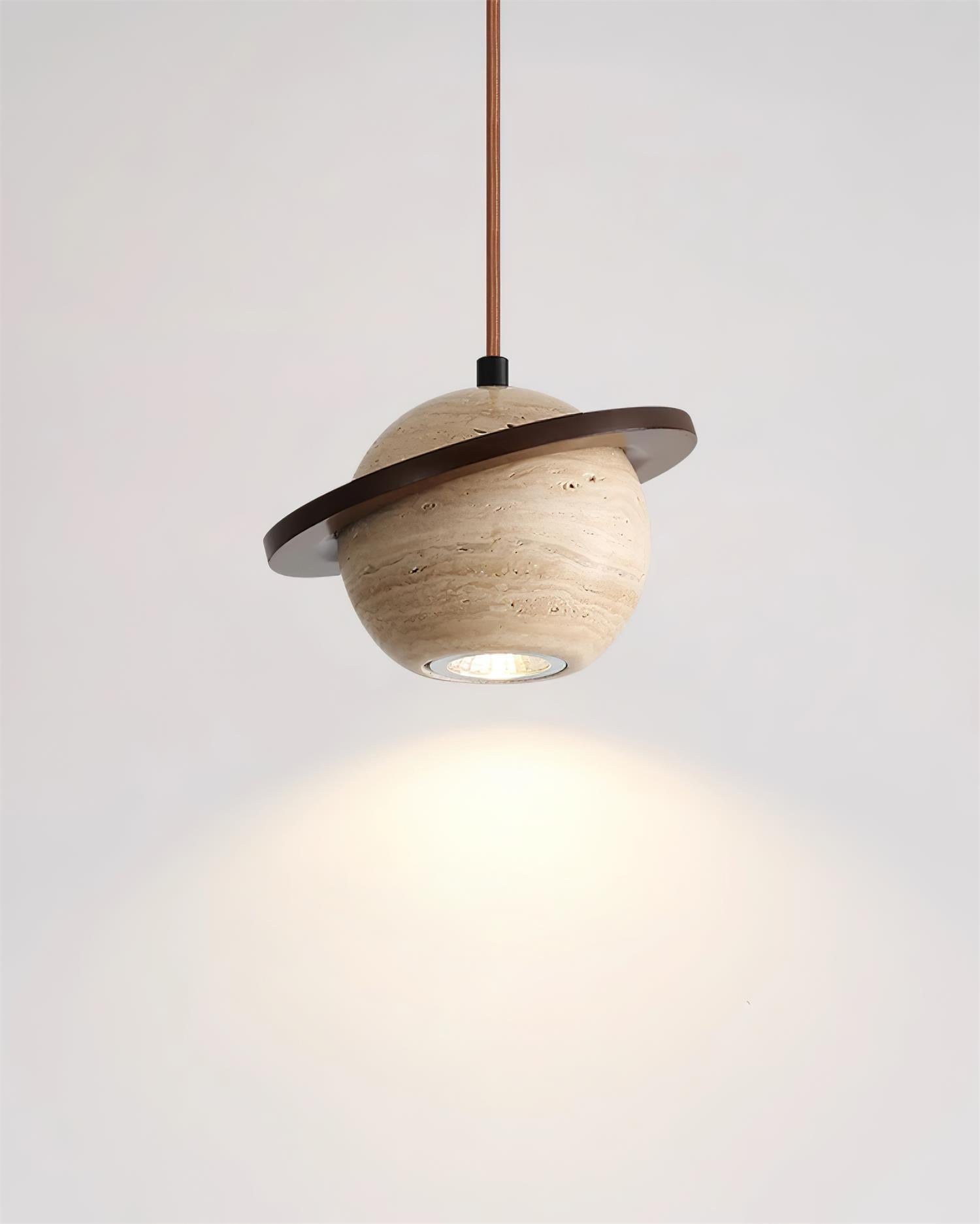 Pendant Light Travertine Planet Walnut Wood Ambient Minimalist - Letslighting