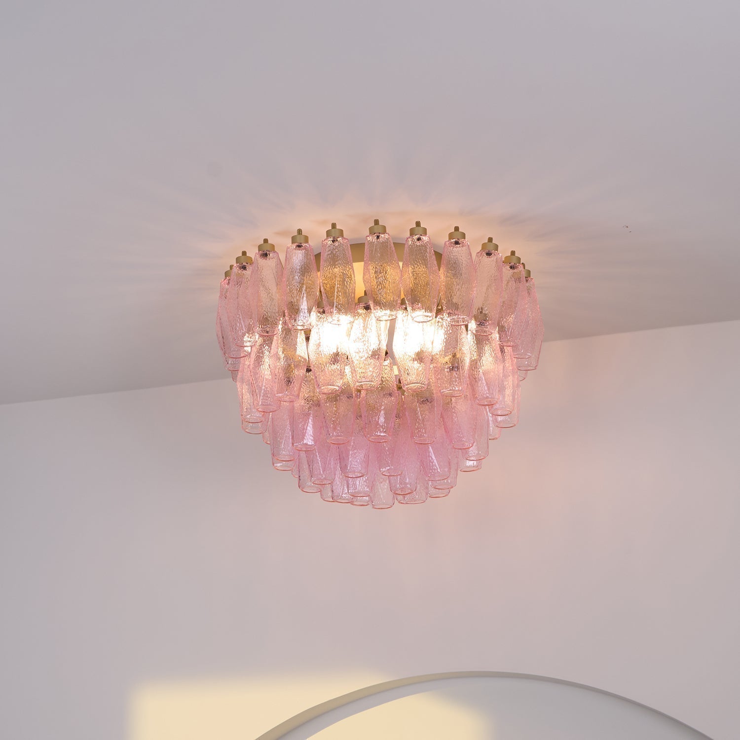 Aurora Ceiling Lamp Poliedri Pink Murano Glass Layered Flush Mount - Neutralighting