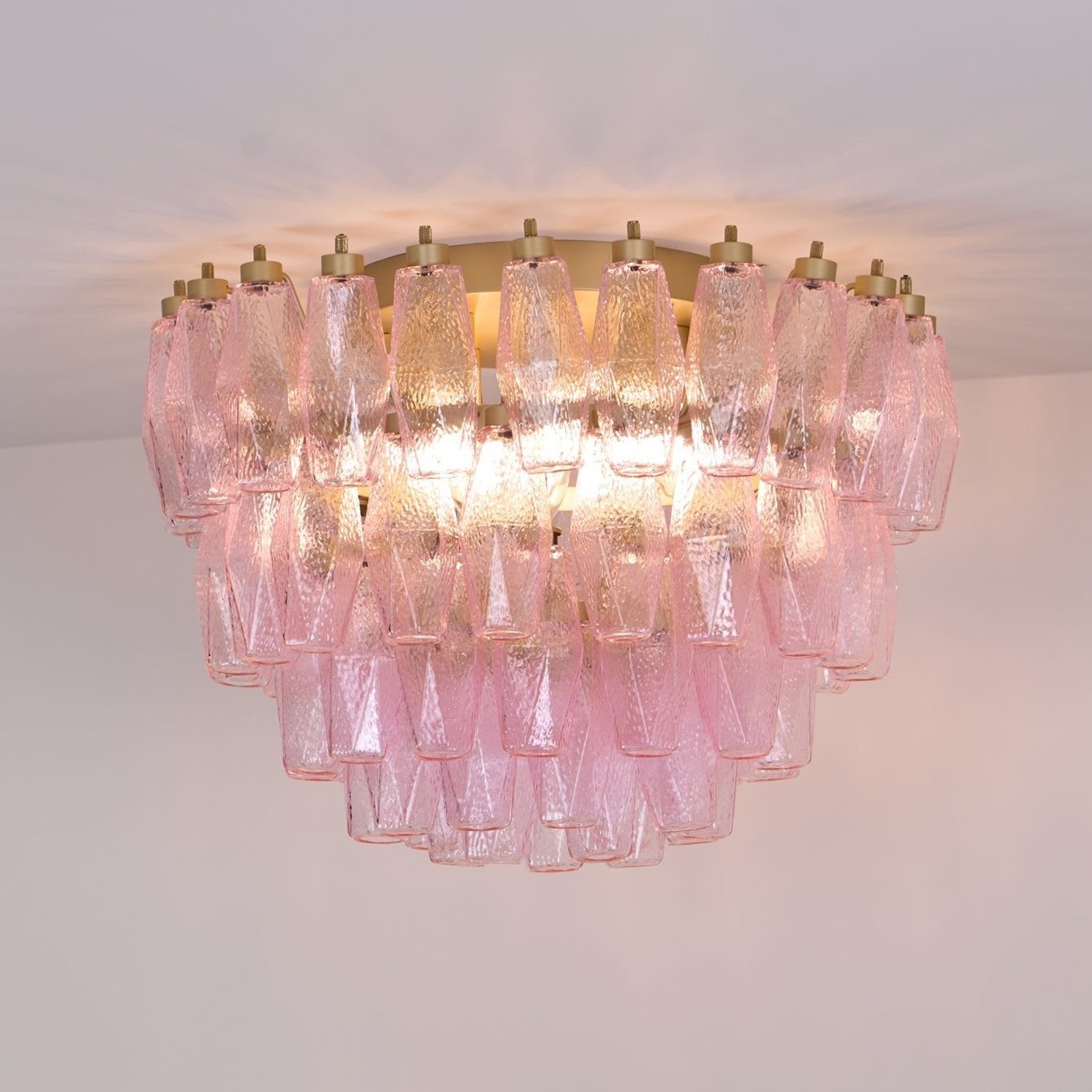 Aurora Ceiling Lamp Poliedri Pink Murano Glass Layered Flush Mount - Neutralighting