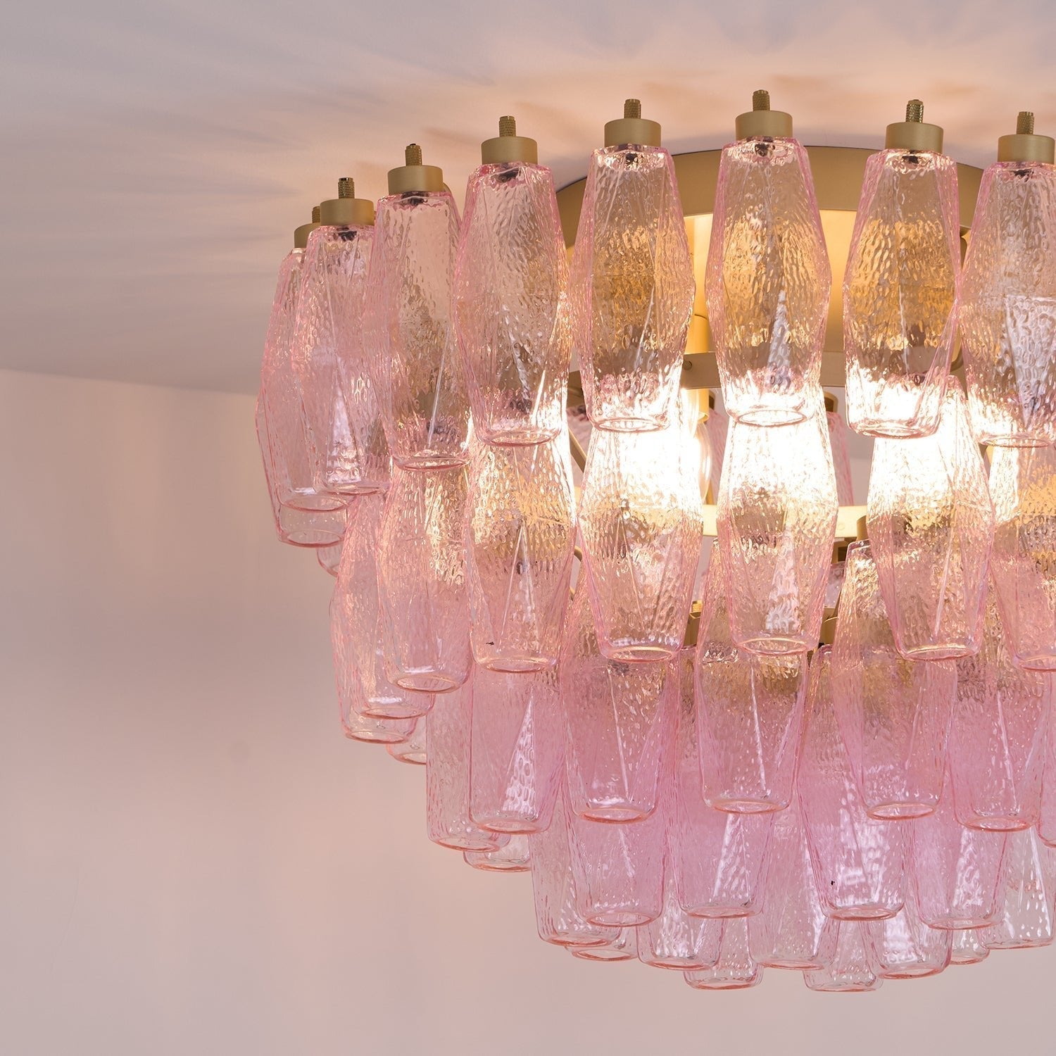 Aurora Ceiling Lamp Poliedri Pink Murano Glass Layered Flush Mount - Neutralighting