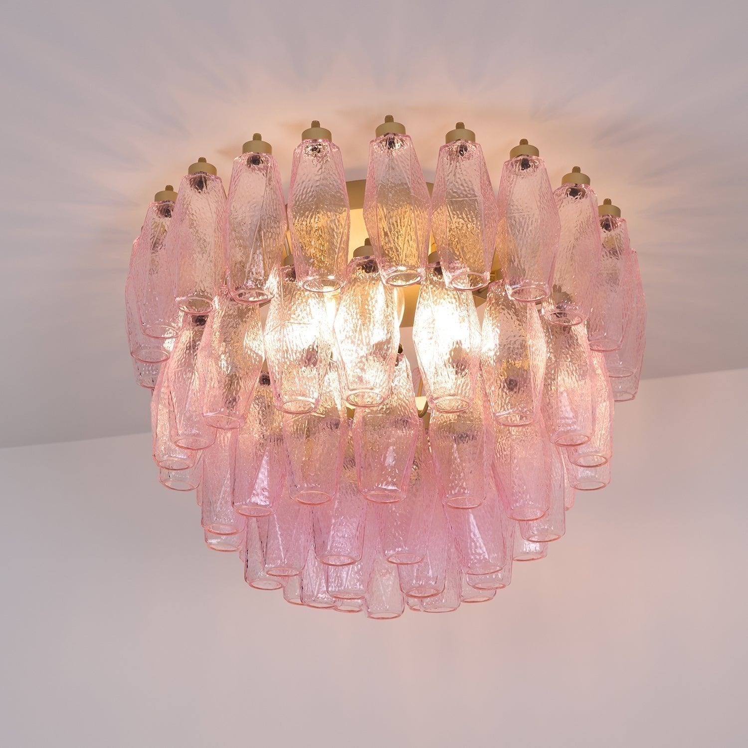 Aurora Ceiling Lamp Poliedri Pink Murano Glass Layered Flush Mount - Neutralighting