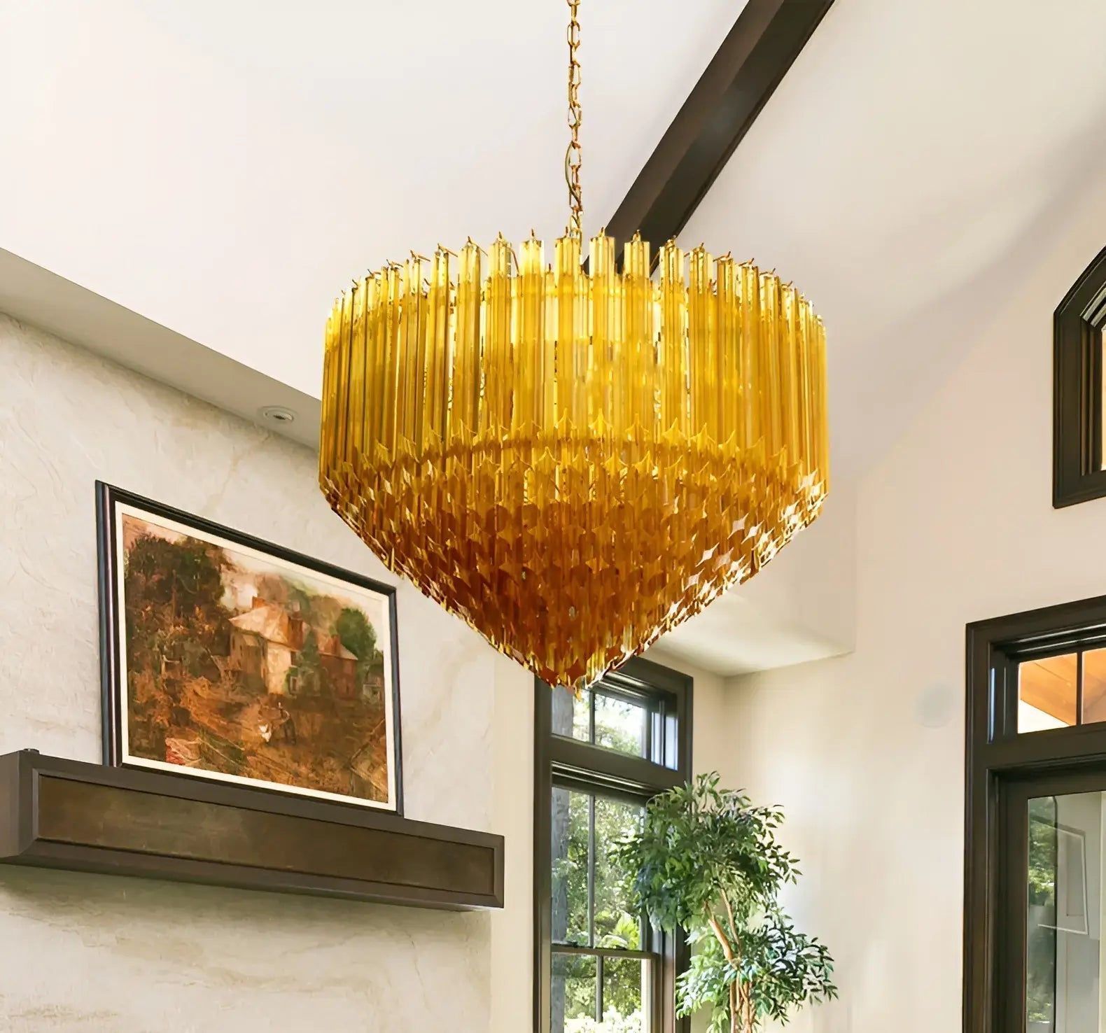 Aurora Chandelier Amber Murano Glass Prism Grand Art - Neutralighting
