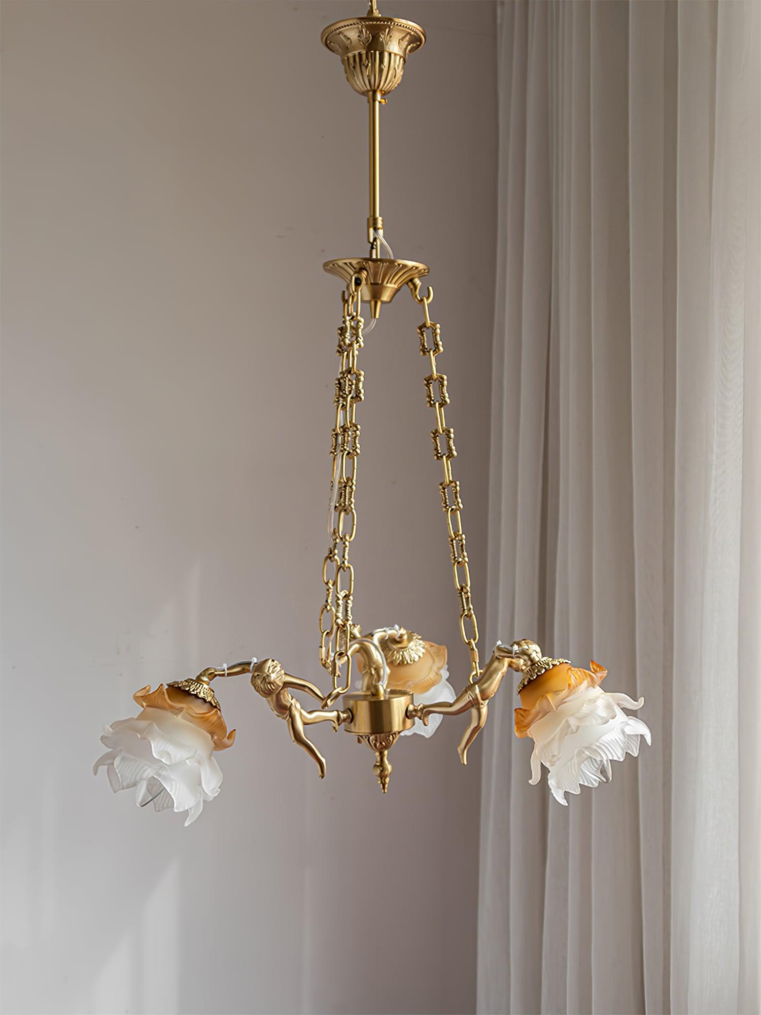 Lustra Kronleuchter Messing Aufhängung Blume Vintage-Letslighting