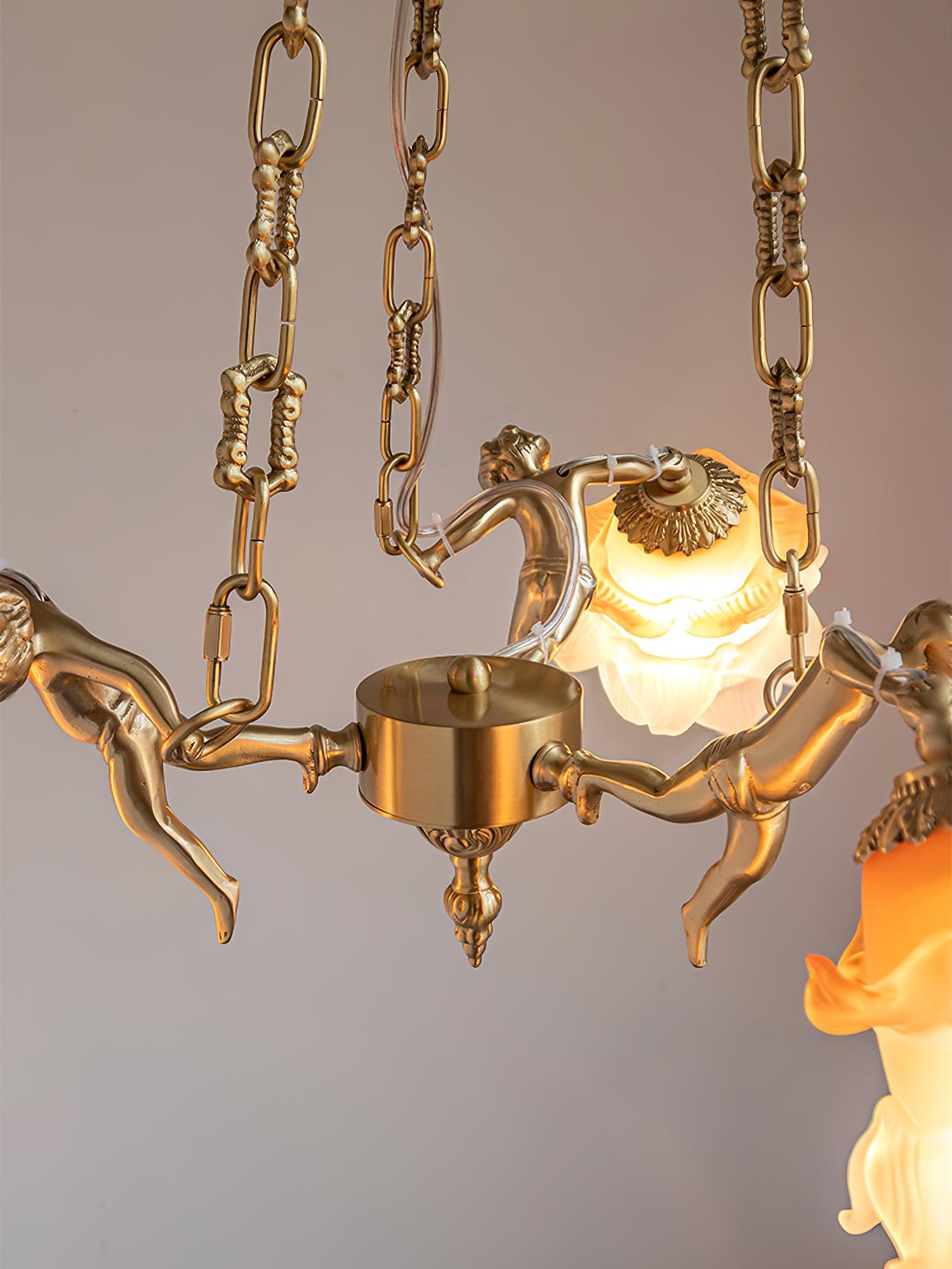 Lustra Kronleuchter Messing Aufhängung Blume Vintage-Letslighting