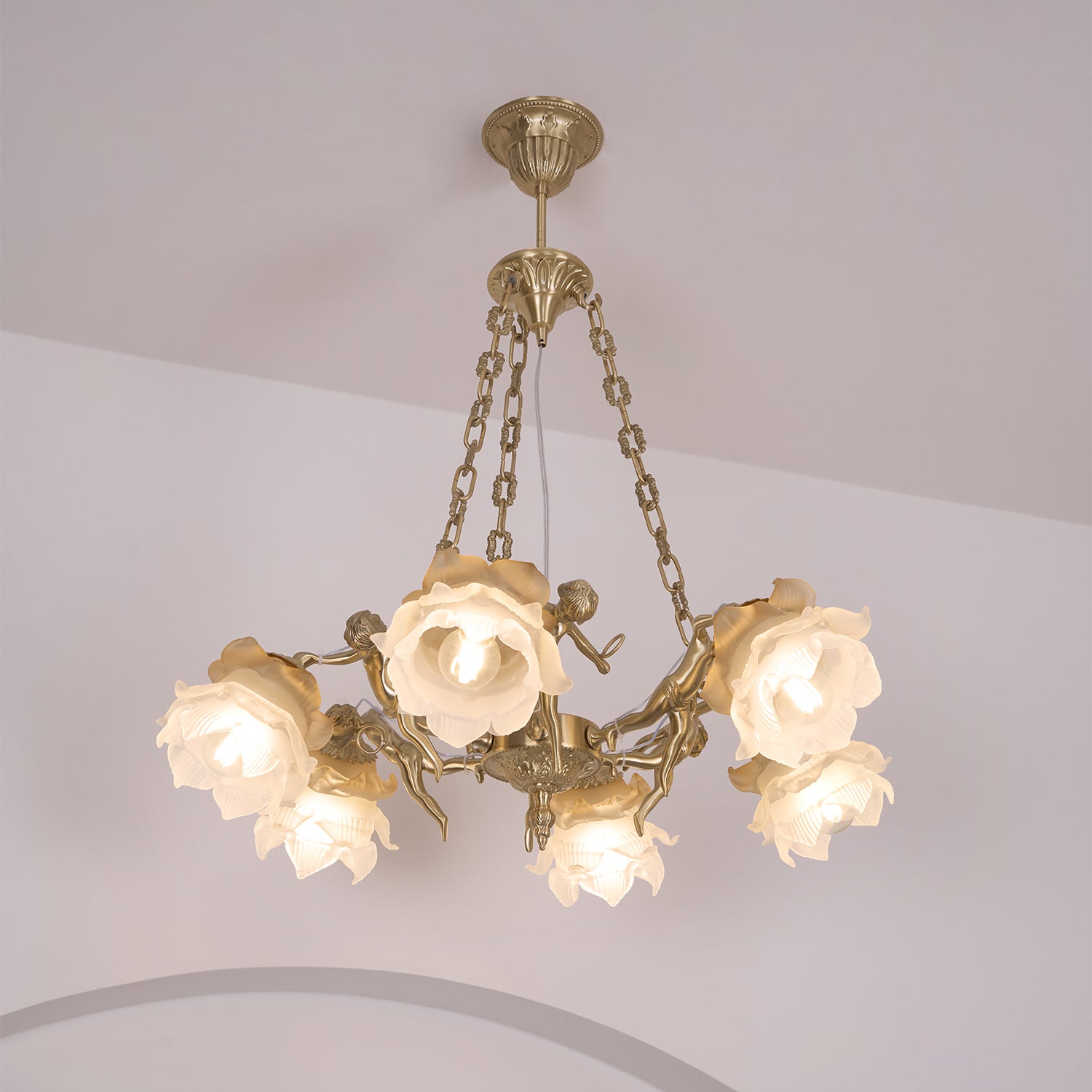 Lustra Kronleuchter Messing Aufhängung Blume Vintage-Letslighting