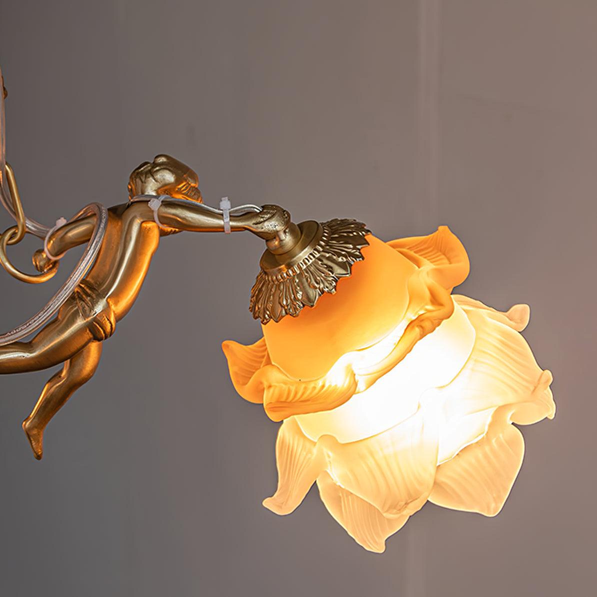 Lustra Kronleuchter Messing Aufhängung Blume Vintage-Letslighting