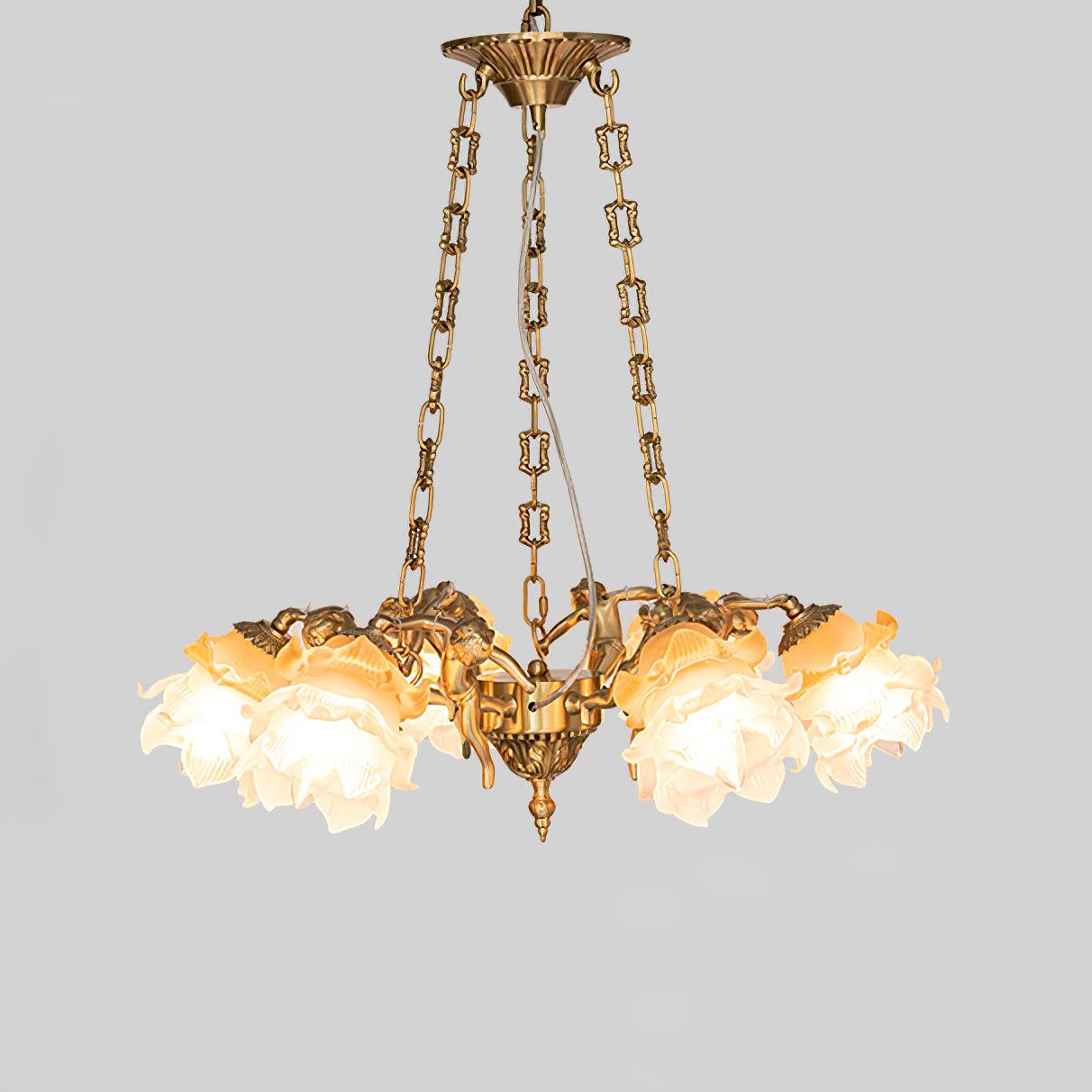 Lustra Kronleuchter Messing Aufhängung Blume Vintage-Letslighting