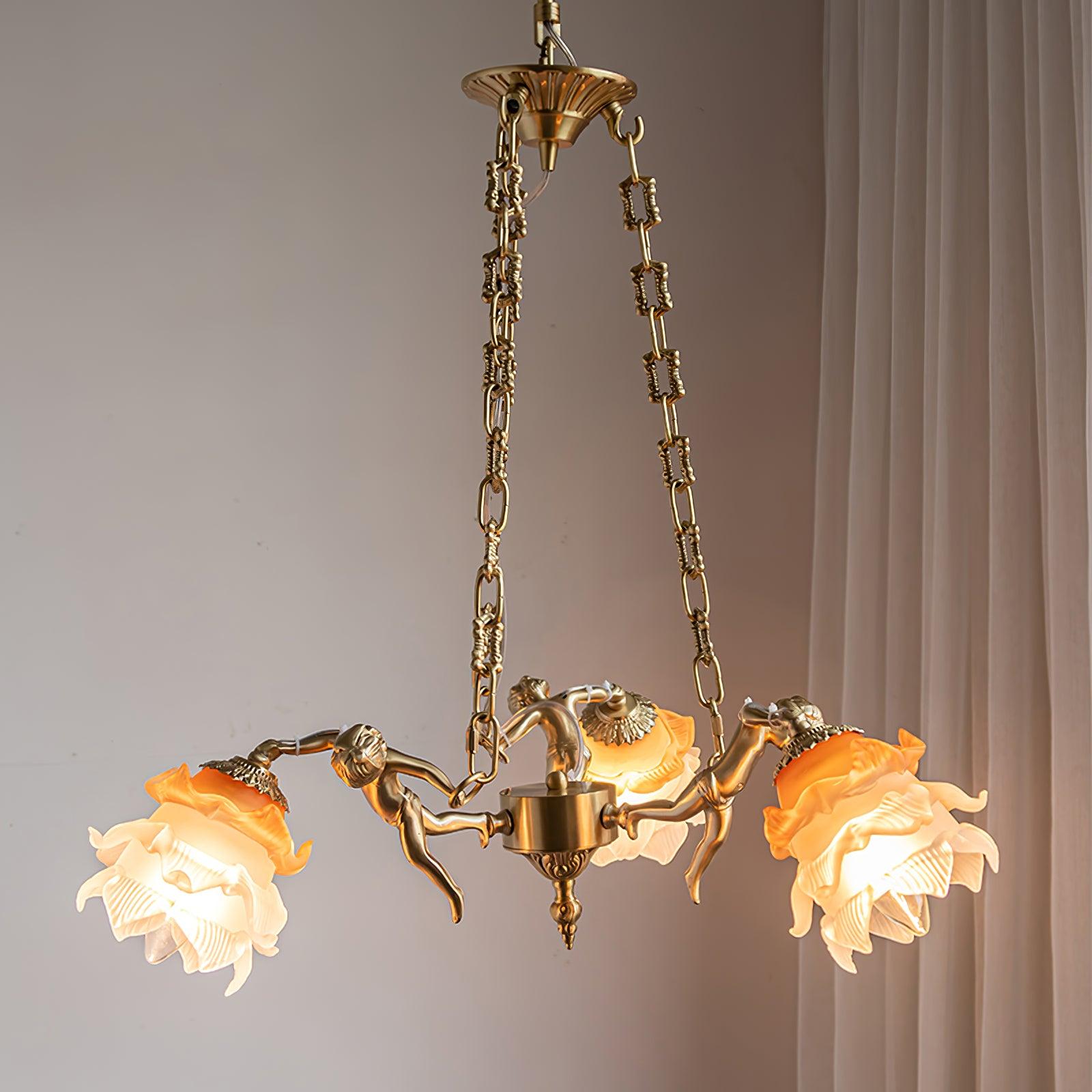 Lustra Kronleuchter Messing Aufhängung Blume Vintage-Letslighting