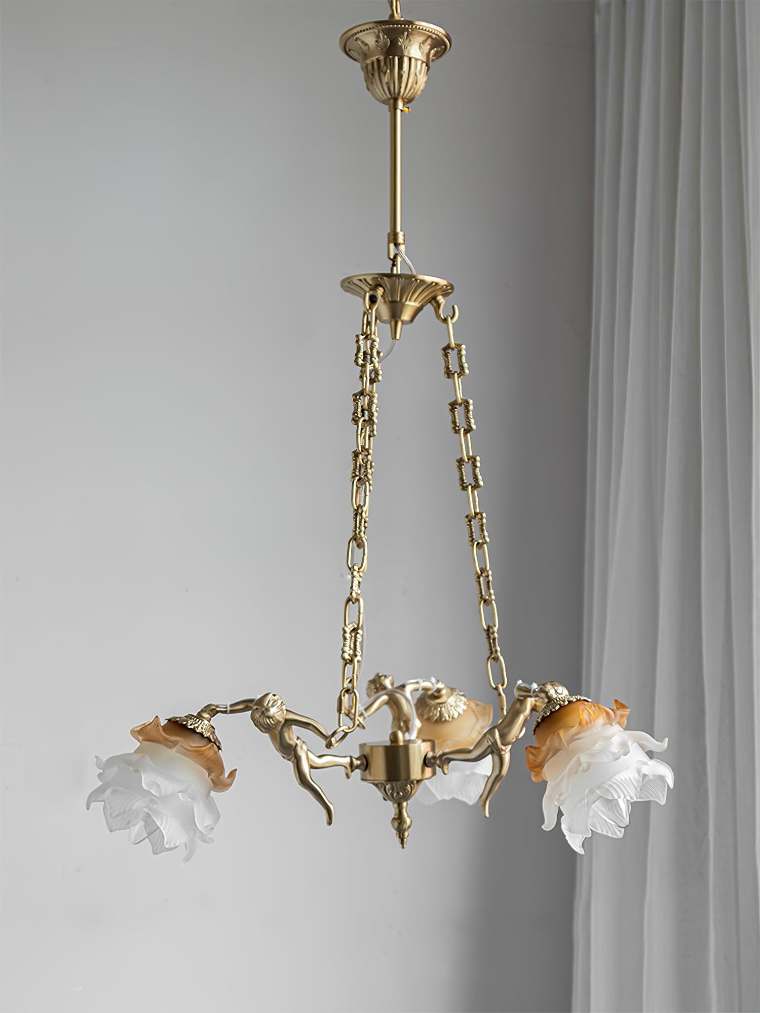 Lustra Kronleuchter Messing Aufhängung Blume Vintage-Letslighting