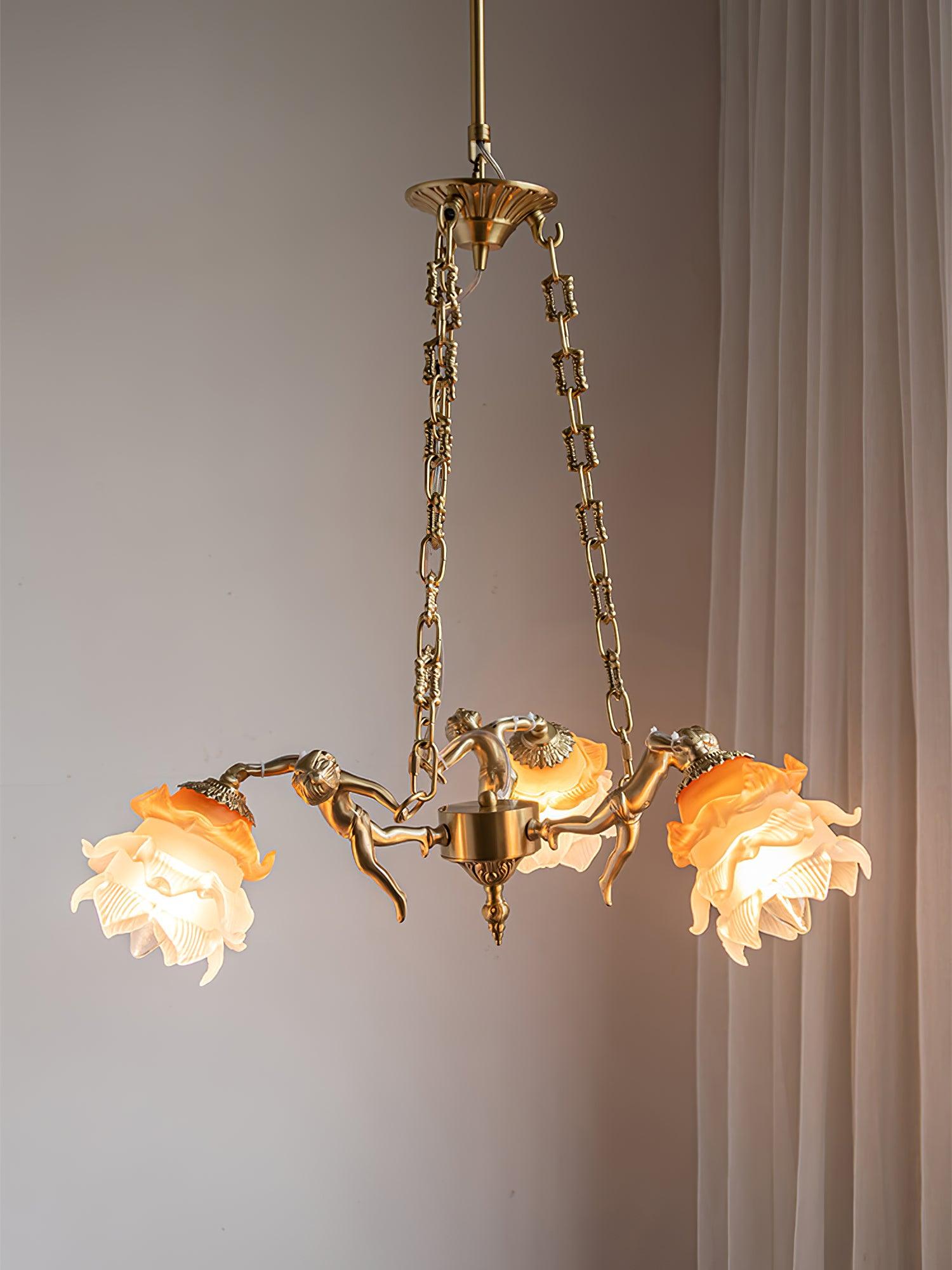 Lustra Kronleuchter Messing Aufhängung Blume Vintage-Letslighting