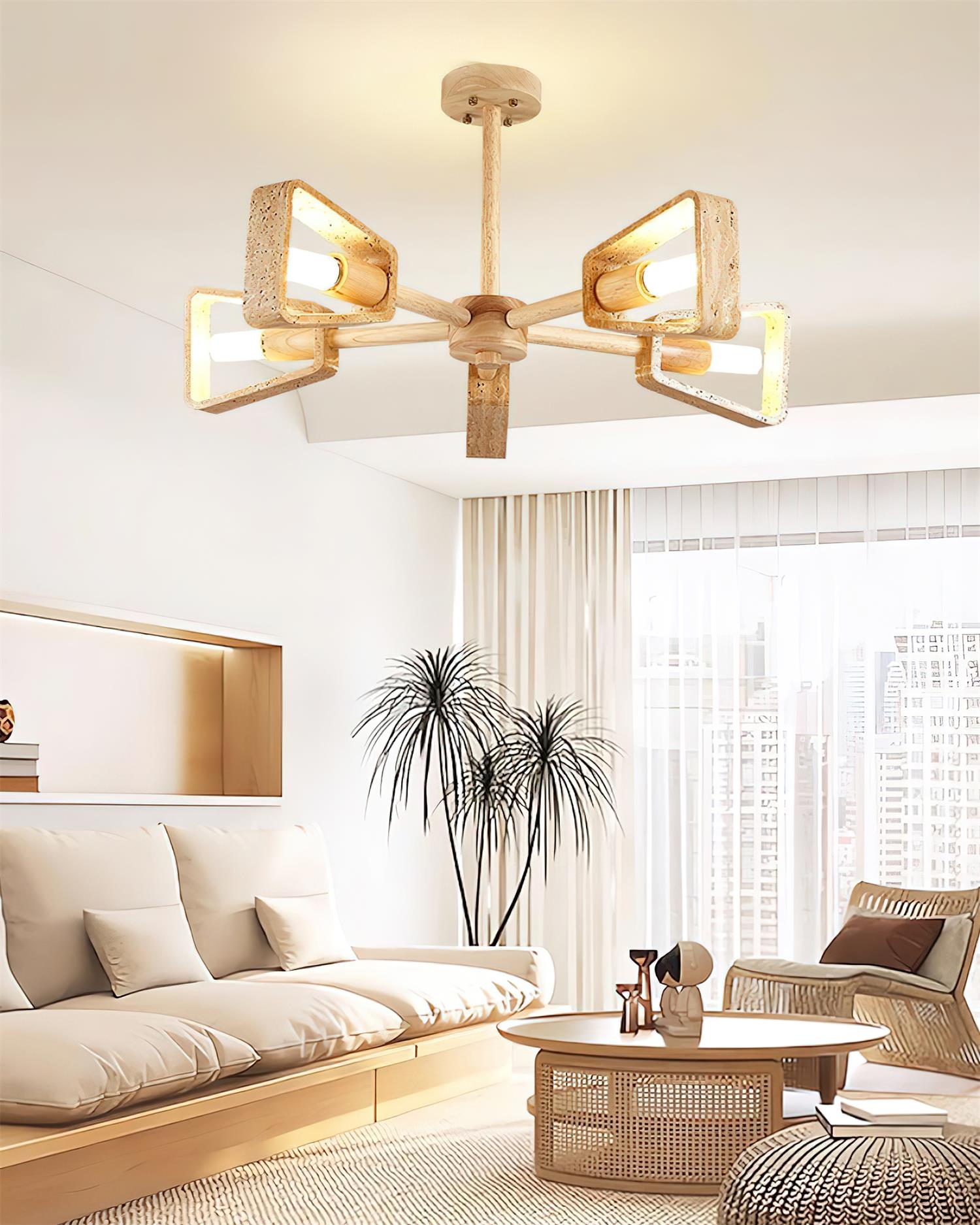 Feyno Travertine & Wood Ceiling Light - Letslighting