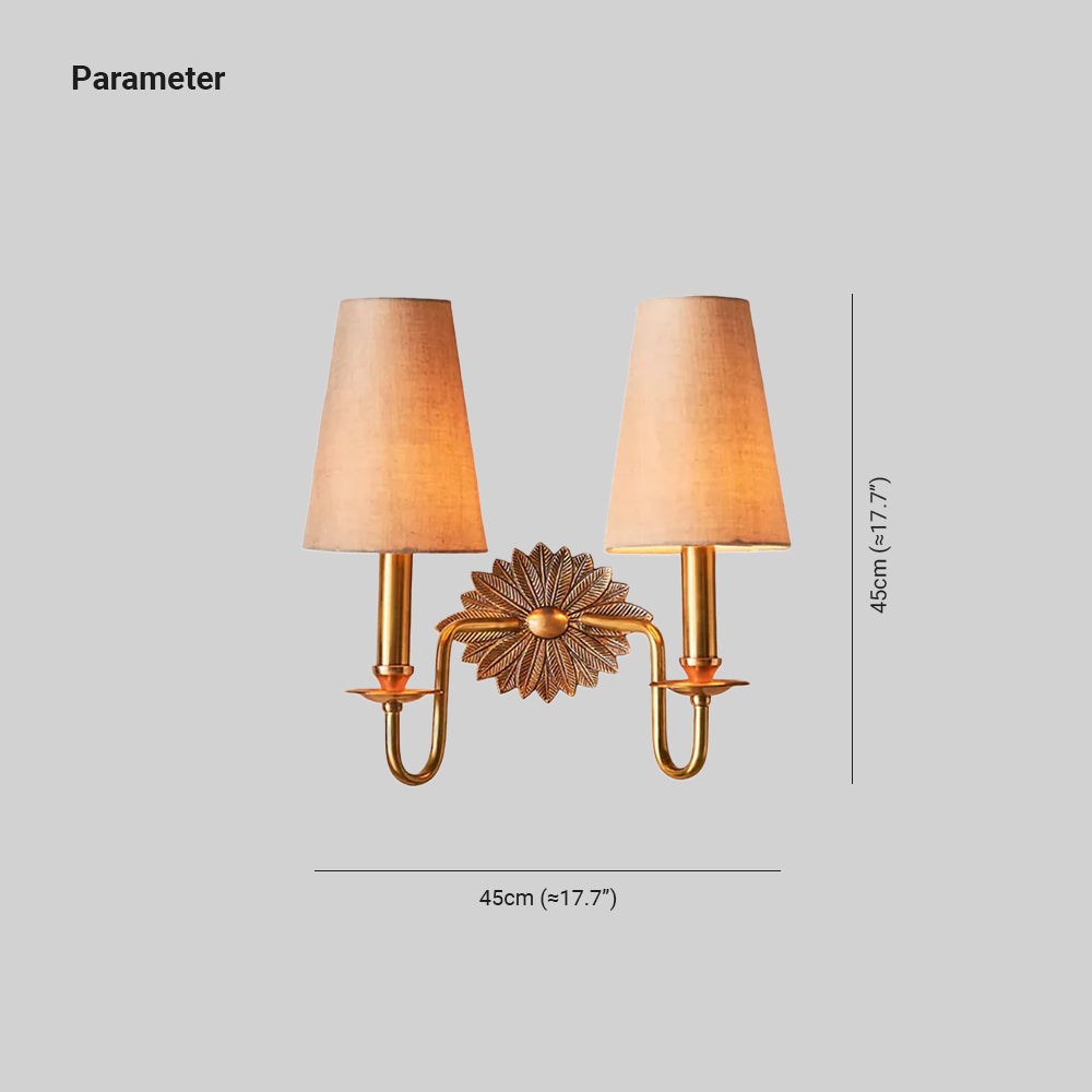 Violet Wandleuchte für den Innenbereich mit floraler Rückplatte und Stoffschirm