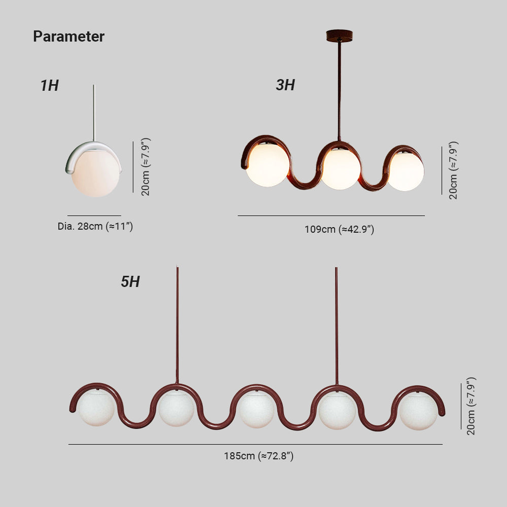 Uveta Linearer Kronleuchter in Rot & Silber