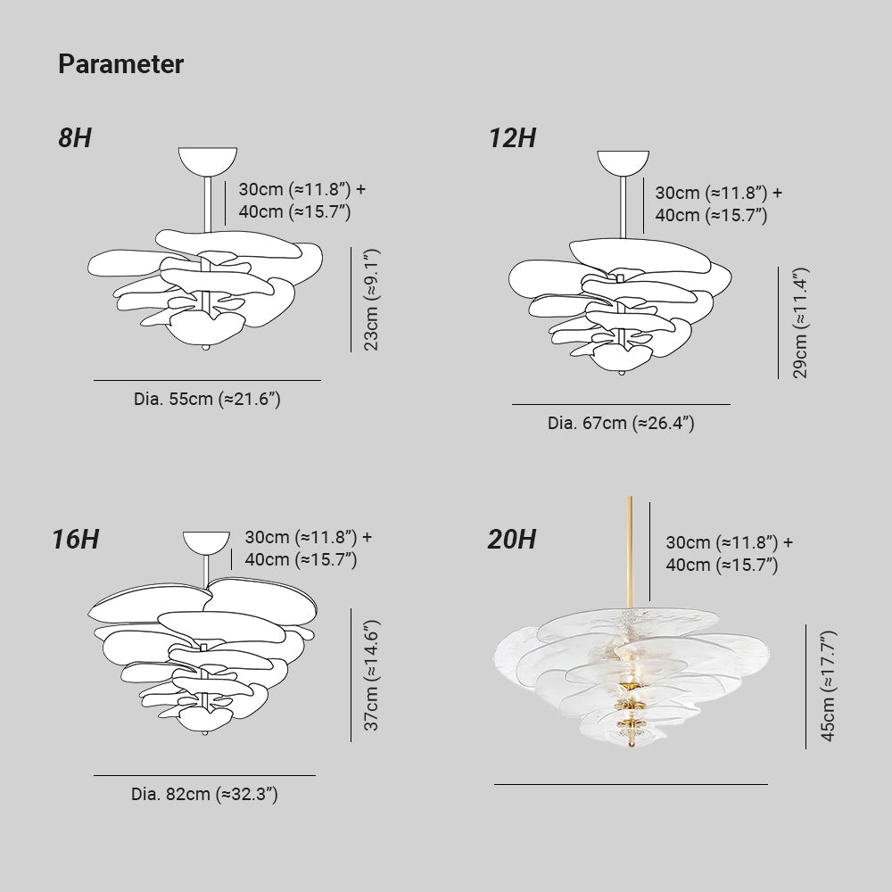Lotus Moderner Kronleuchter aus Glas mit blättriger Schichtung