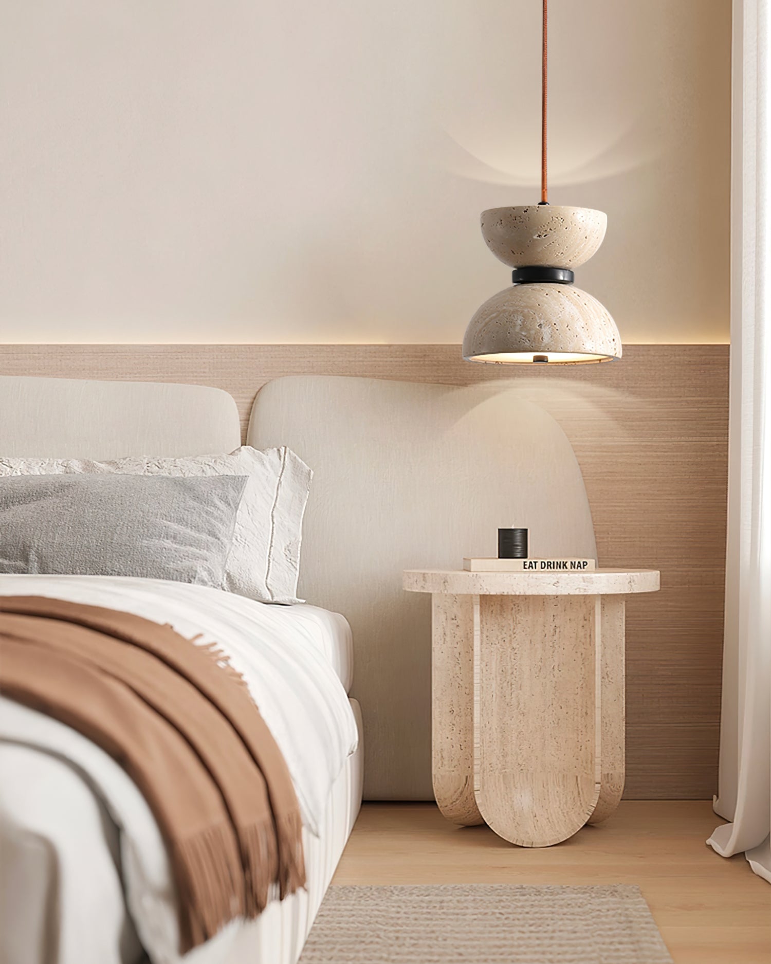 Tersus Travertine Hourglass Pendant Light Double-dome - Neutralighting