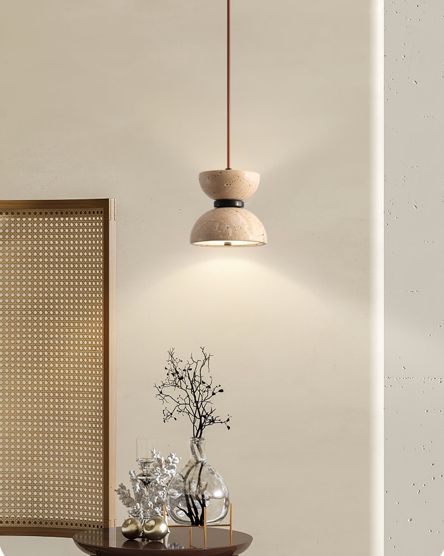Tersus Travertine Hourglass Pendant Light Double-dome - Neutralighting