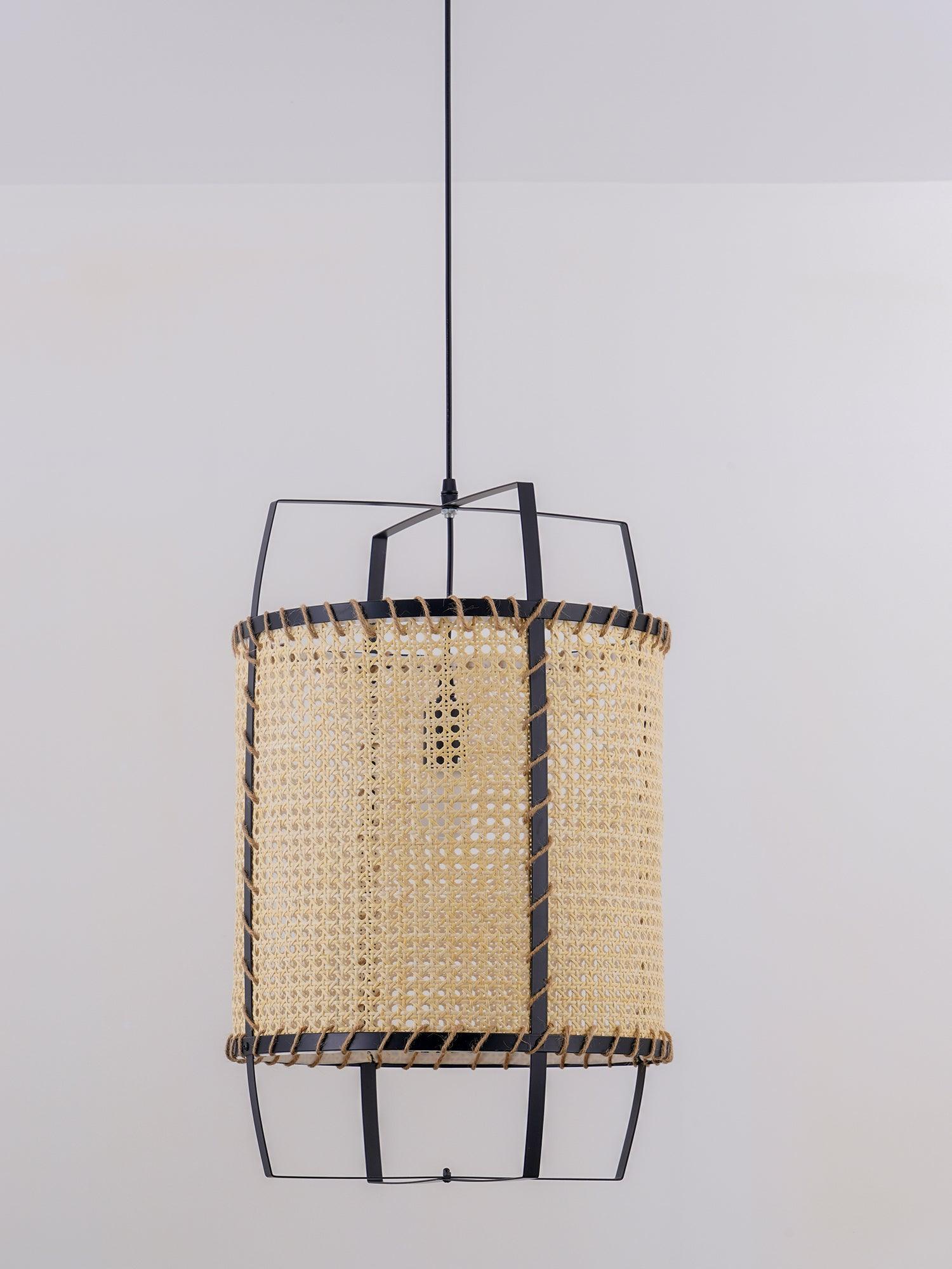 Solara Pendelleuchte Rattan Geflecht Rahmen Industrie-Letslighting