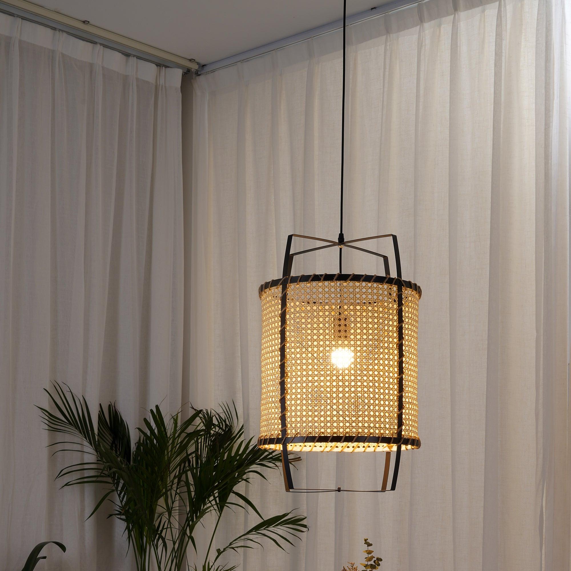 Solara Pendelleuchte Rattan Geflecht Rahmen Industrie-Letslighting