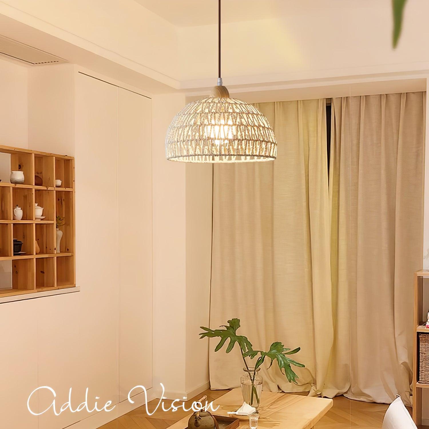 Calyran Rattan Holz Pendelleuchte-Letslighting