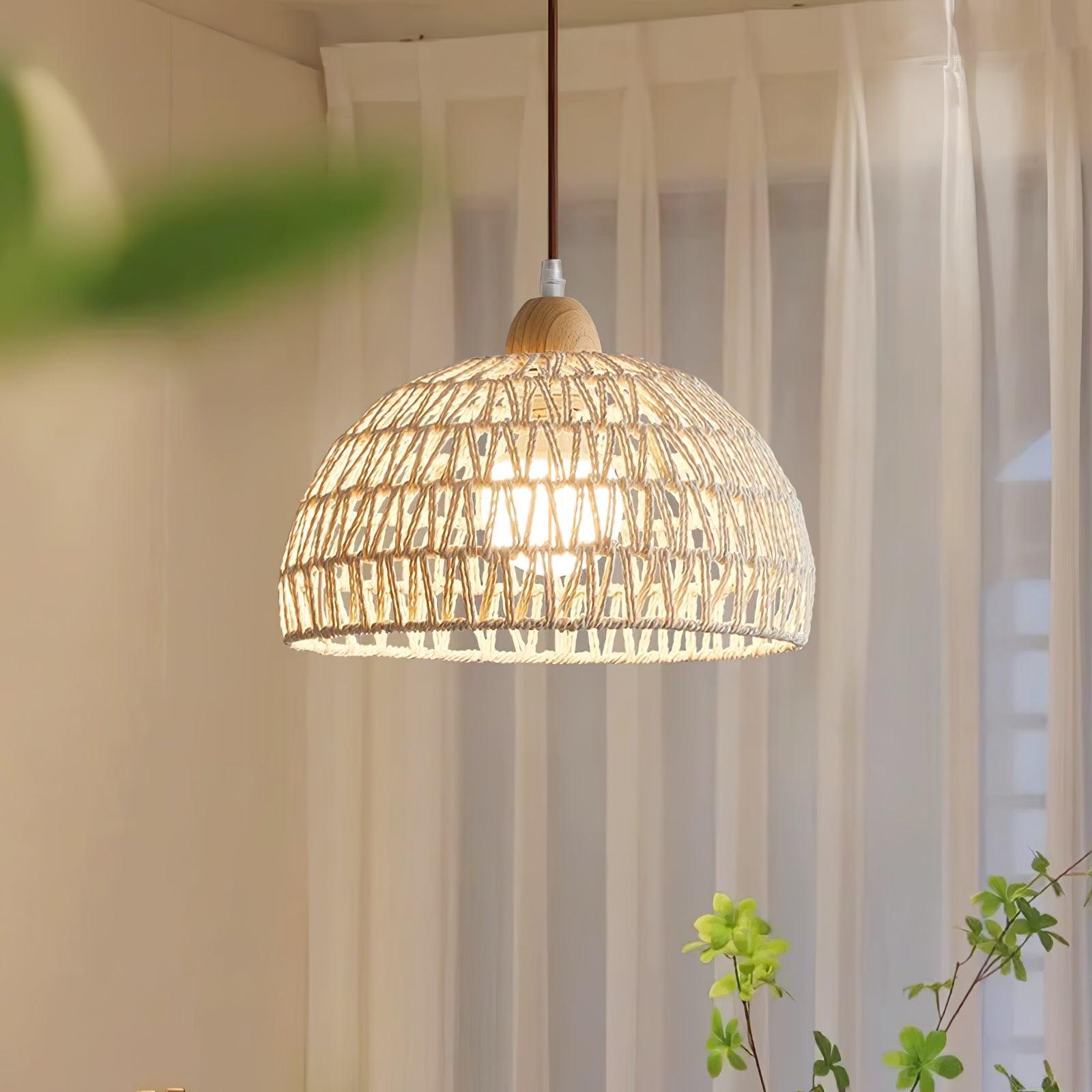 Calyran Rattan Holz Pendelleuchte-Letslighting