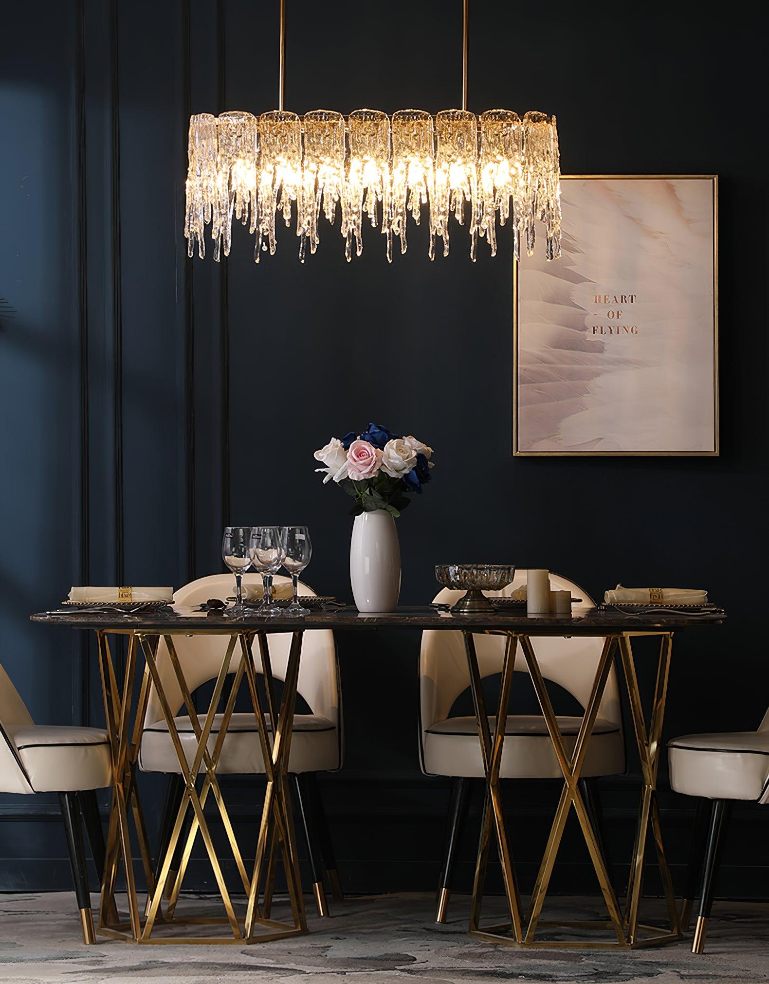 Cathaa Postmoderne Luxus-Kronleuchter "Rectangular Icicle" aus Glas und Kristall-Letslighting